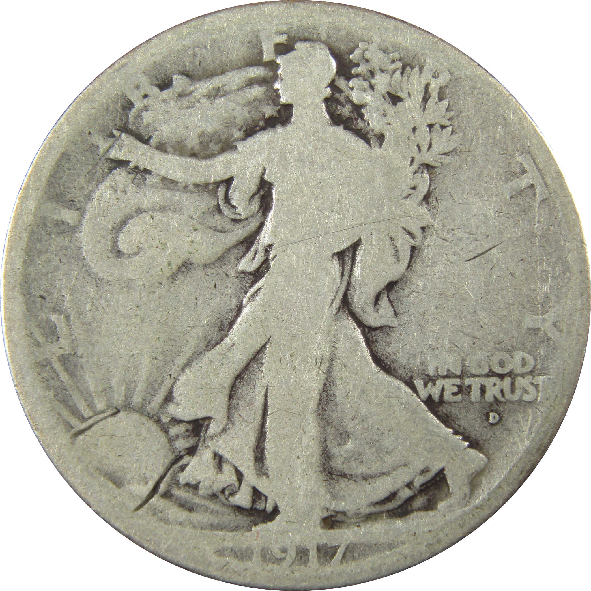 1917 D Obverse Liberty Walking Silver Half Dollar G Good SKU:CP1443