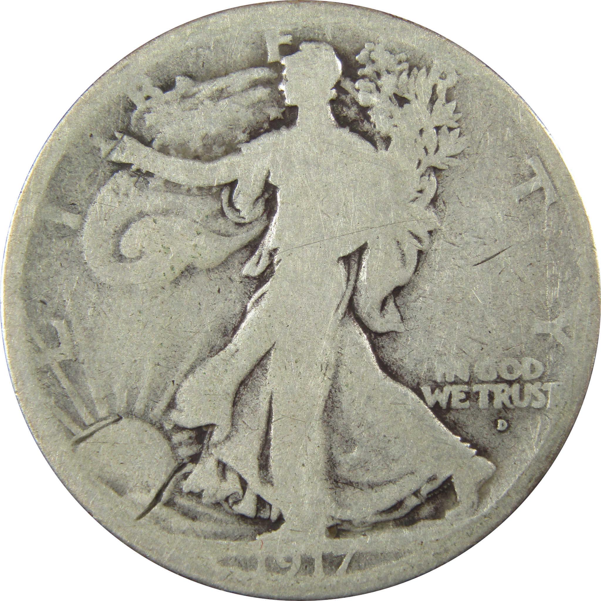 1917 D Obverse Liberty Walking Silver Half Dollar G Good SKU:CP1443