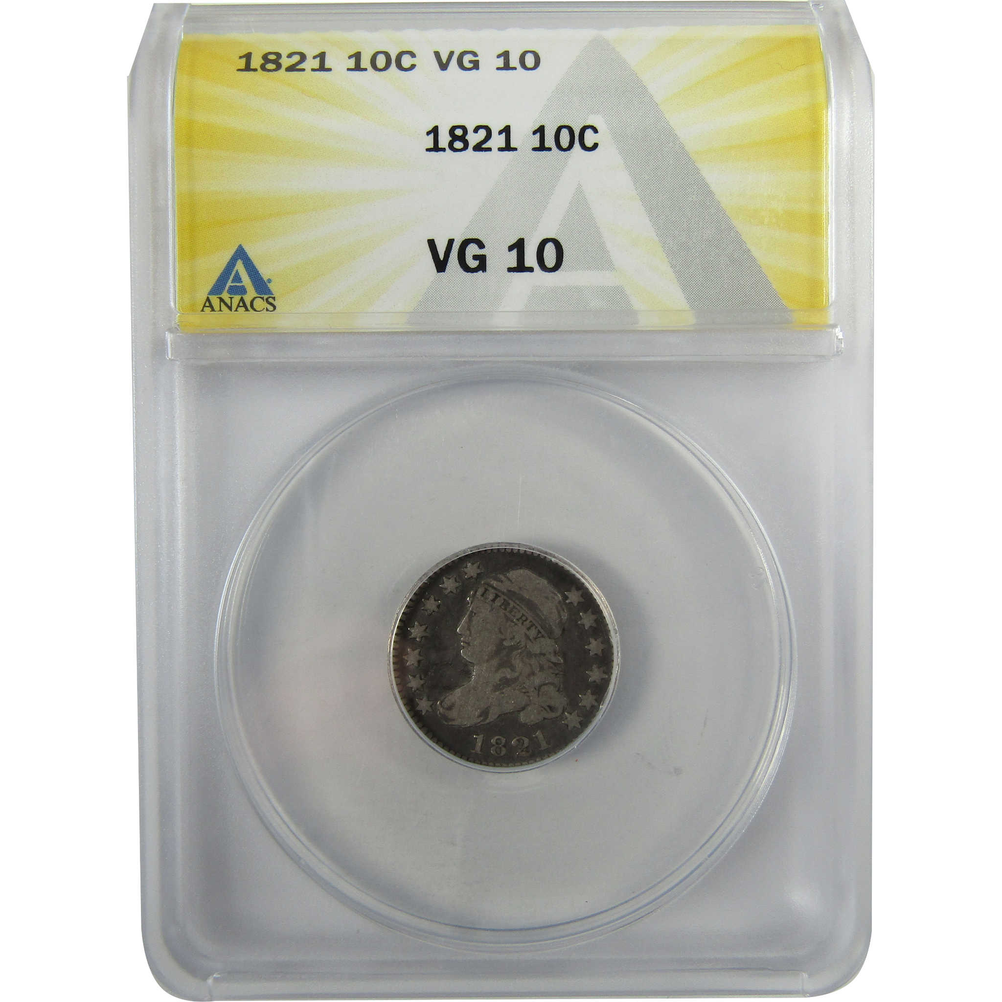 1821 Large Date Capped Bust Silver Dime VG 10 ANACS SKU:I28056