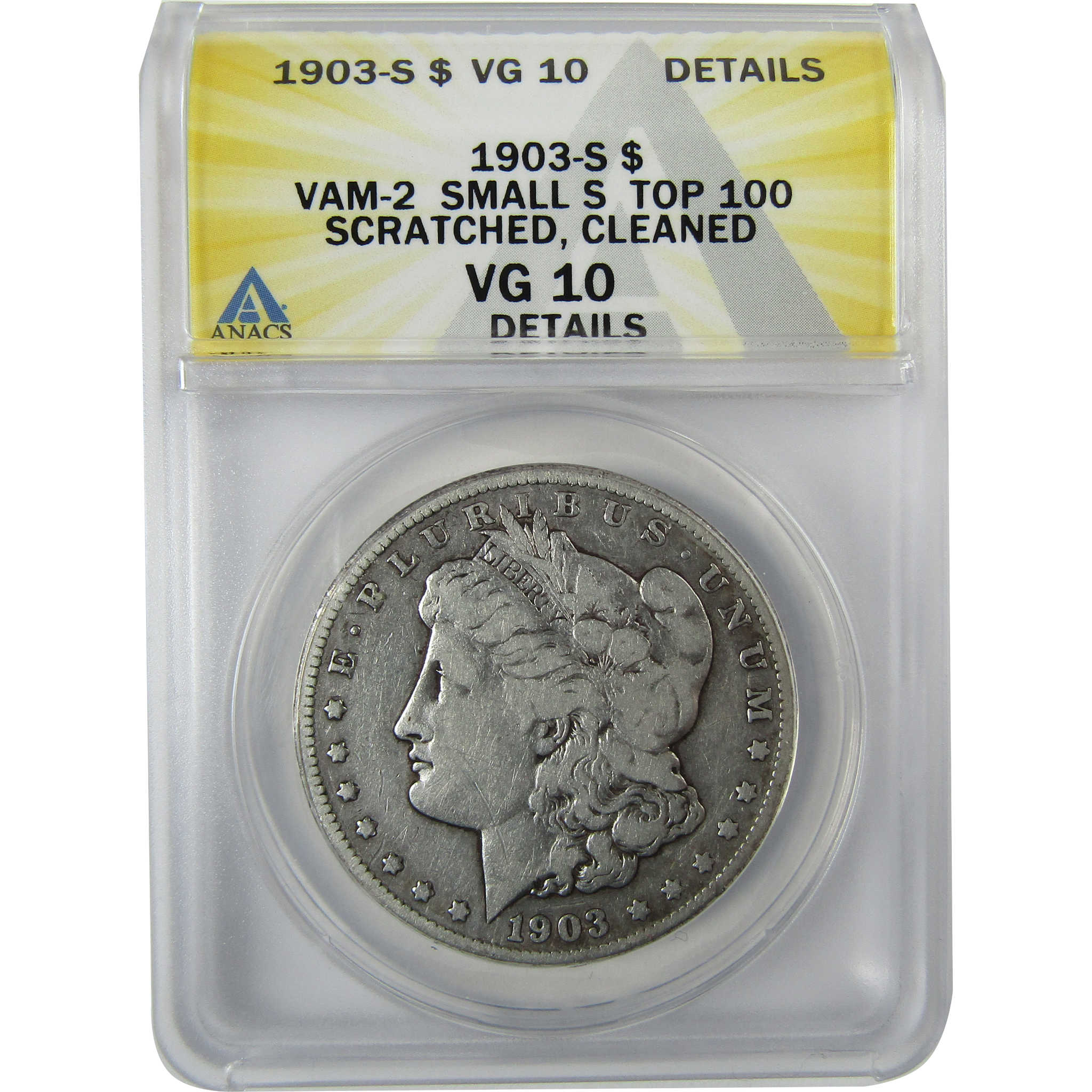 1903 S VAM-2 Small S Morgan Silver $1 VG 10 Details ANACS SKU:CP852 - Morgan coin - Morgan silver dollar - Morgan silver dollar for sale - Profile Coins & Collectibles