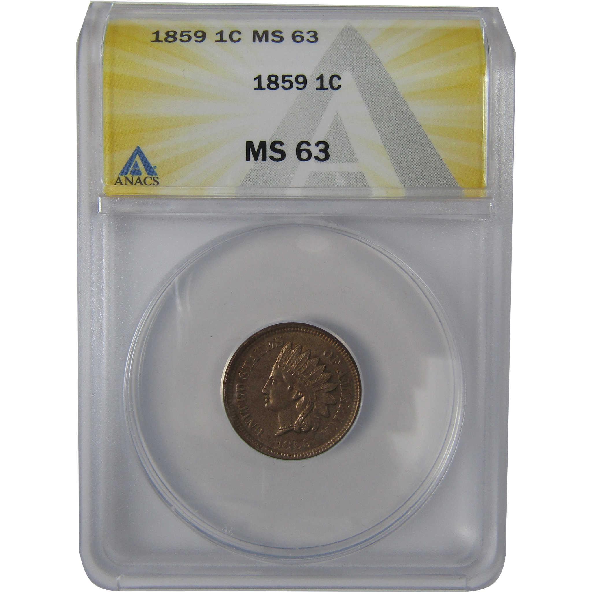 1859 Indian Head Cent MS 63 ANACS Penny Uncirculated SKU:I23637