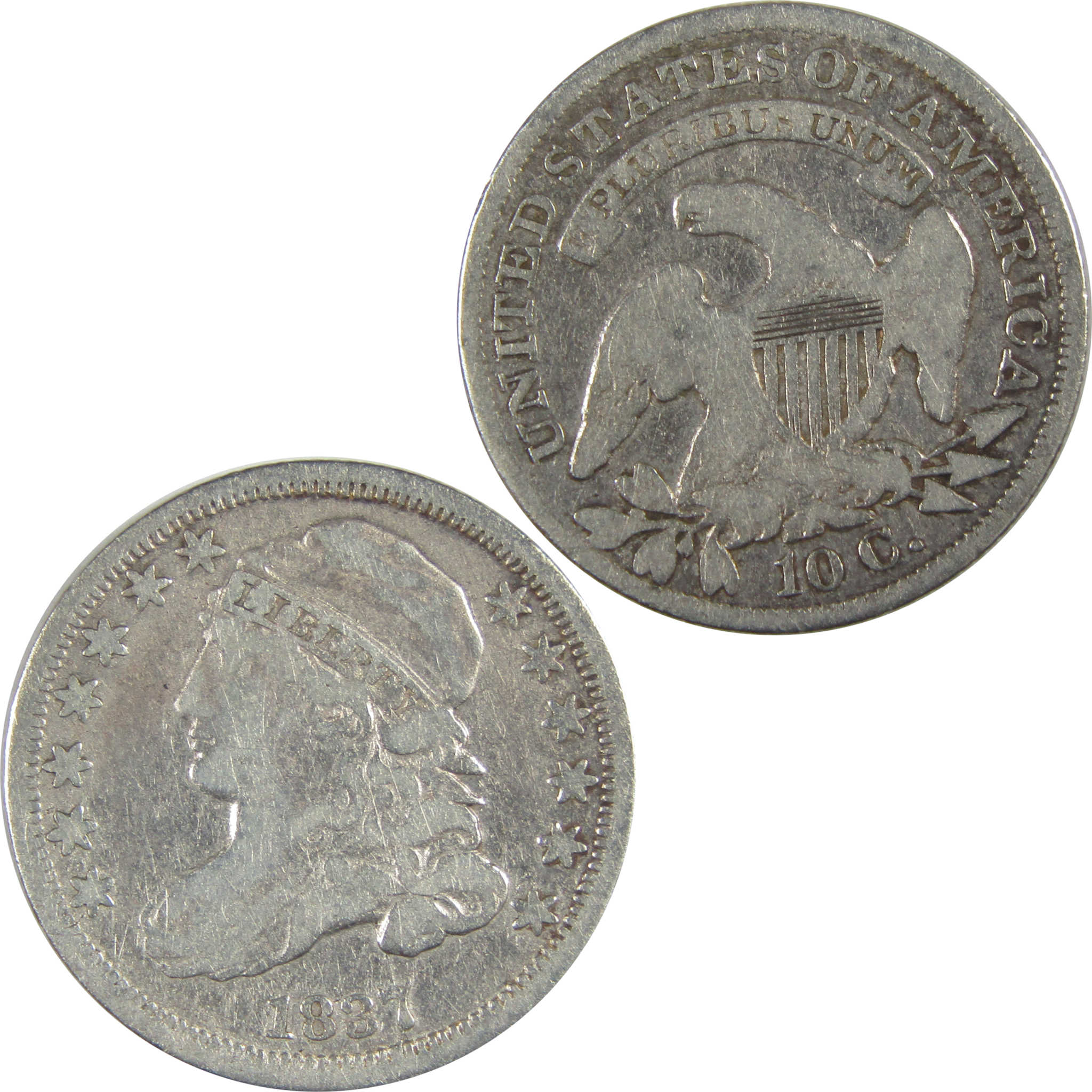 1837 Capped Bust Dime F Fine Details Silver 10c Coin SKU:CPC0945