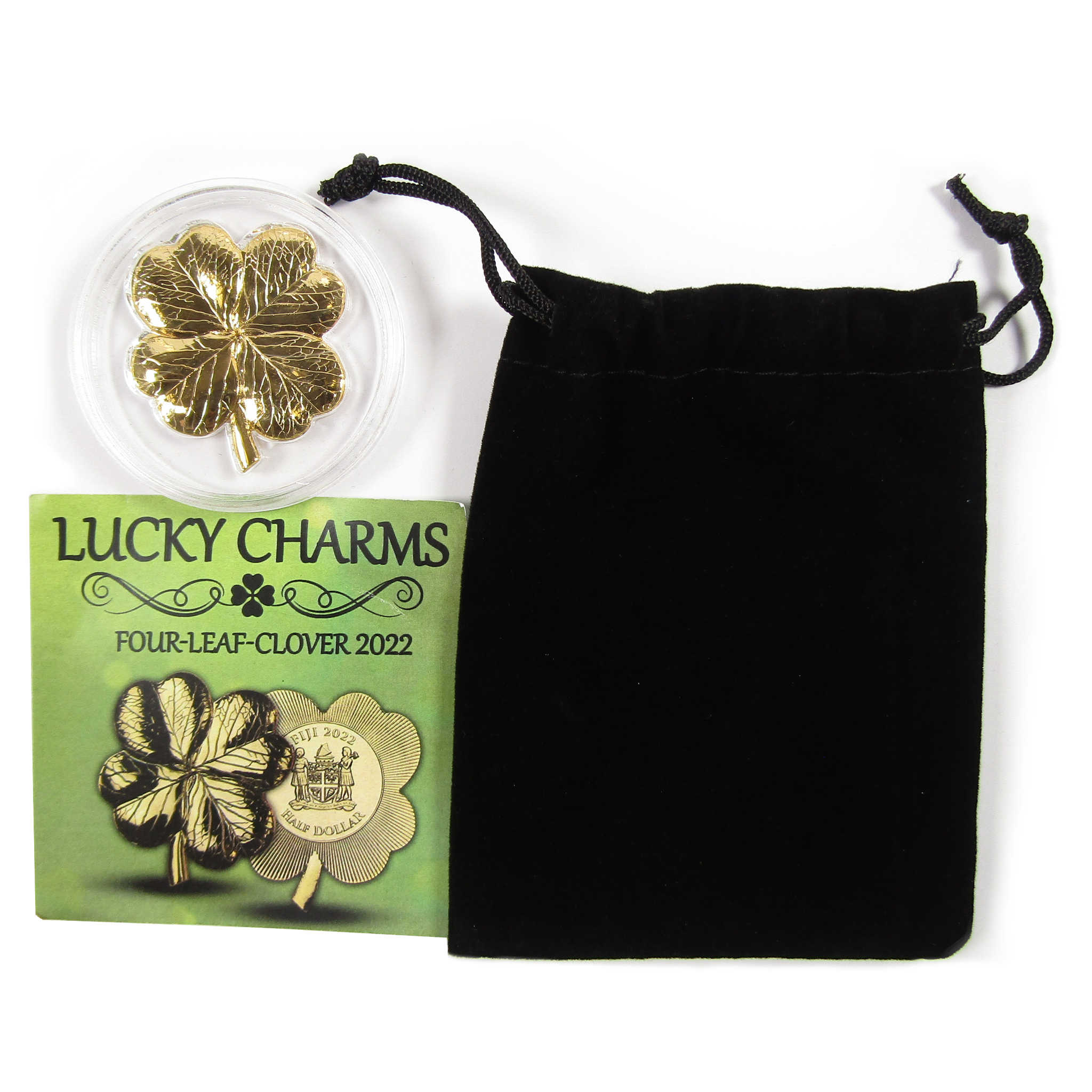Four-Leaf Clover Uncirculated 24K Gold-Plated 50c Coin 2022 Fiji COA