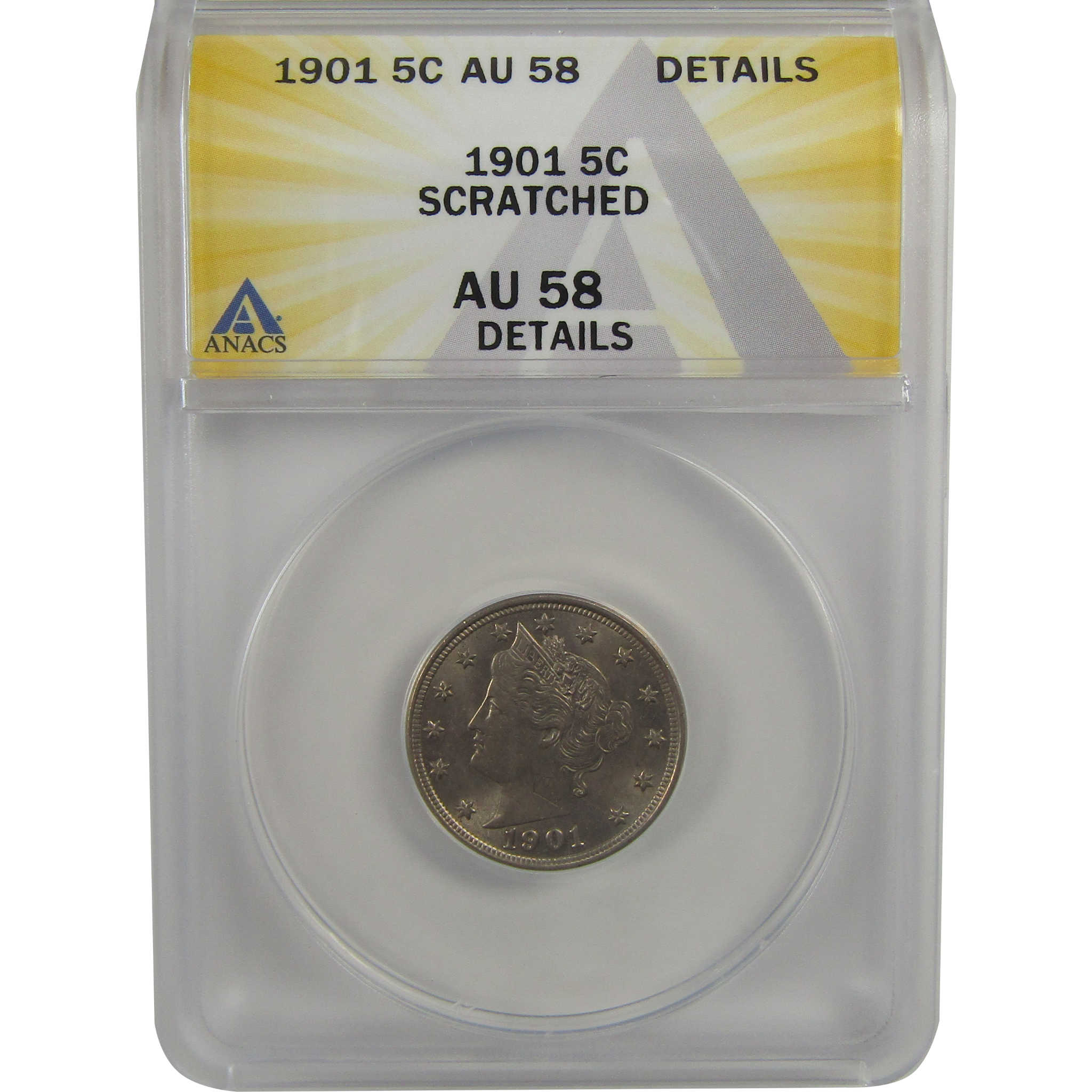 1901 Liberty Head V Nickel AU 58 Details ANACS 5c Coin SKU:I22319