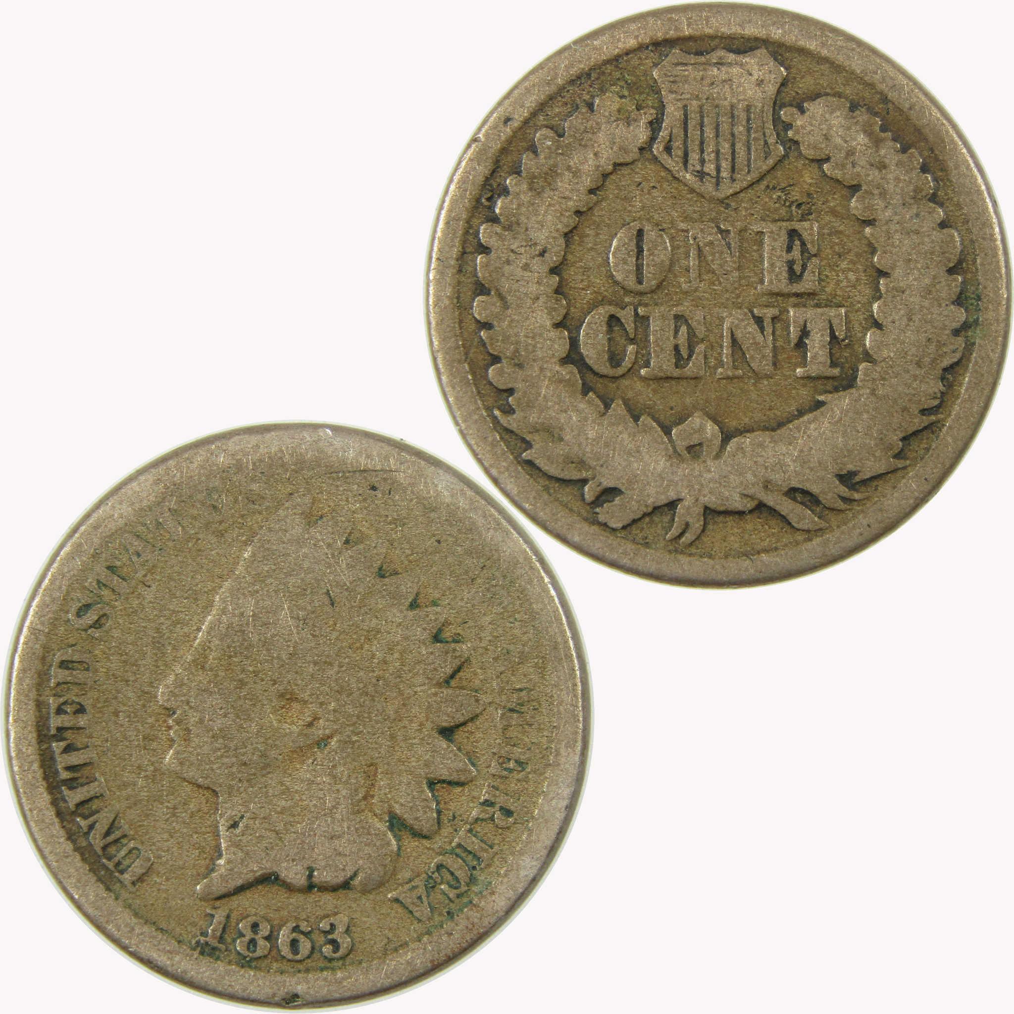 1863 Indian Head Cent AG About Good Penny 1c Coin SKU:CP1095