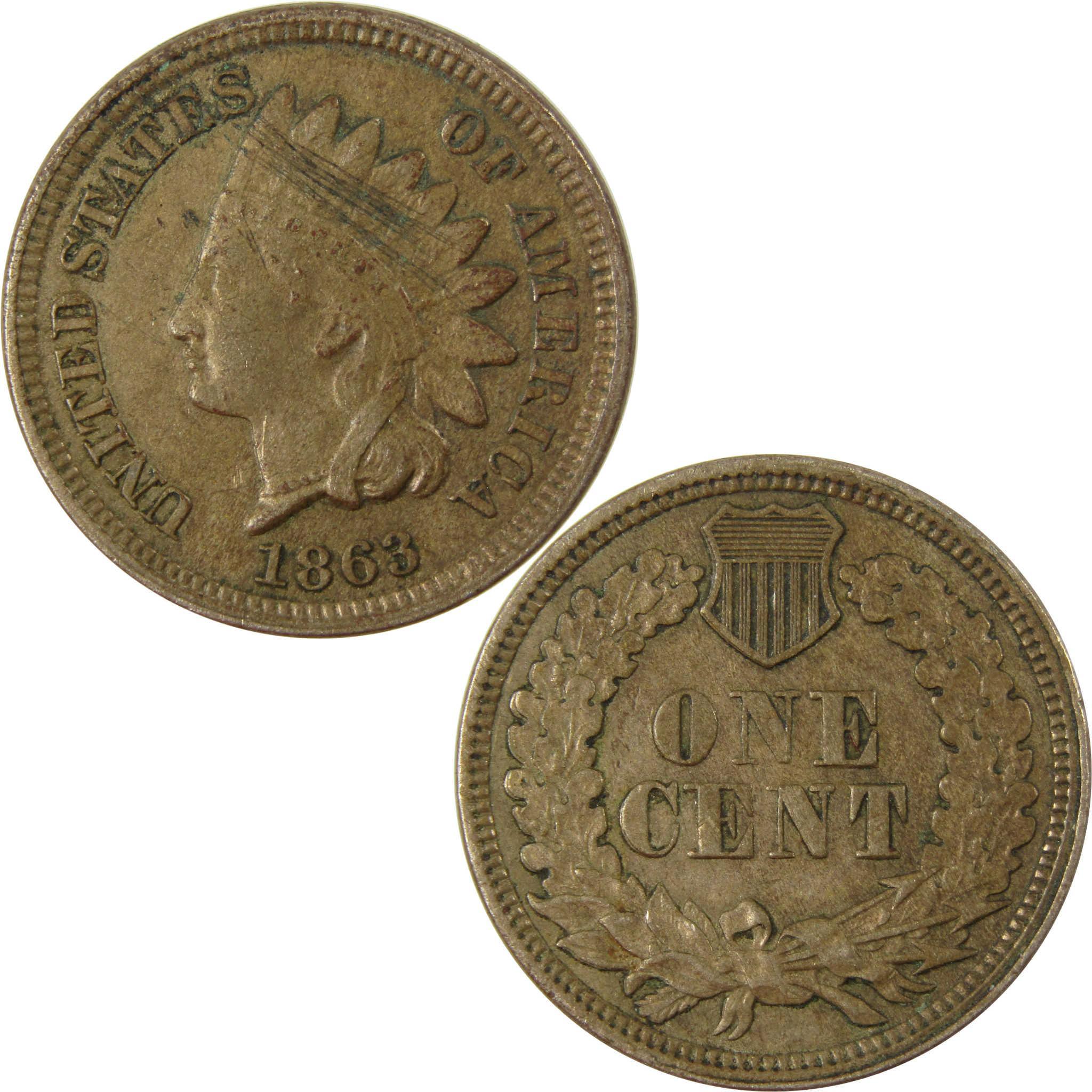 1863 Indian Head Cent XF EF Extremely Fine Details Penny SKU:CP1226