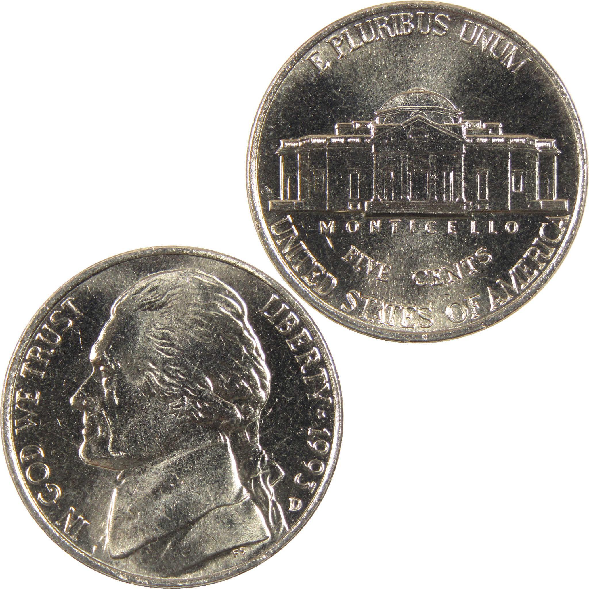1993 Jefferson nickel with Monticello and Thomas Jefferson profile, collectible US coin