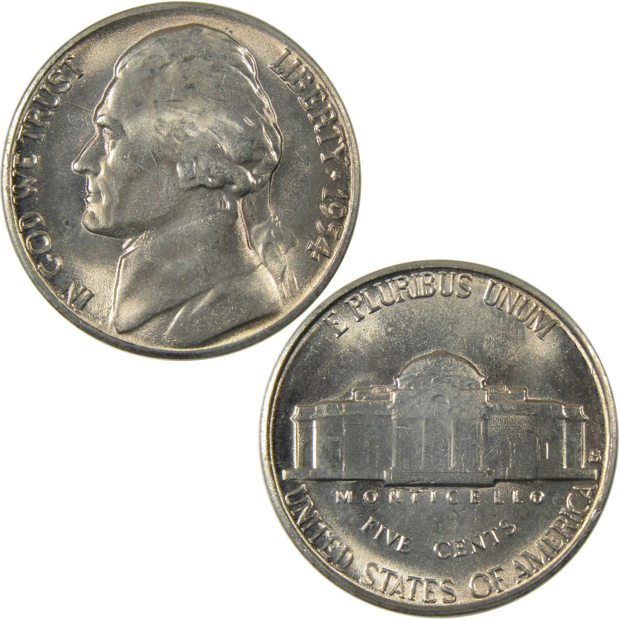 1954 S Jefferson Nickel Uncirculated Mint State 5c Coin Collectible