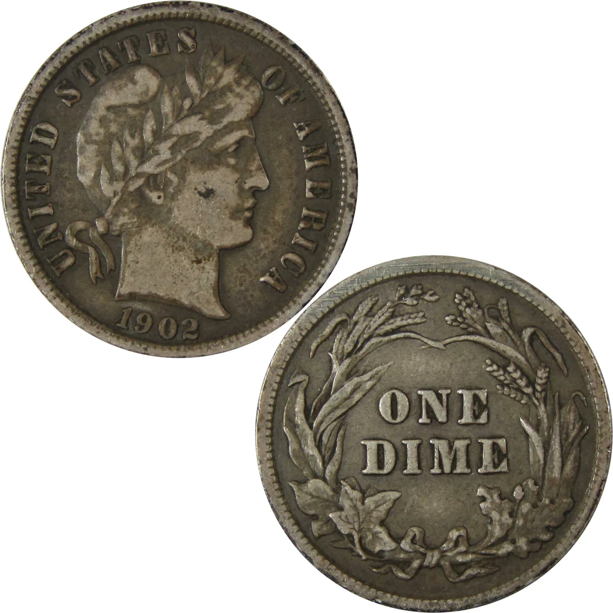 1902 Barber Silver Dime F Fine 10c Coin Collectible SKU:CP986