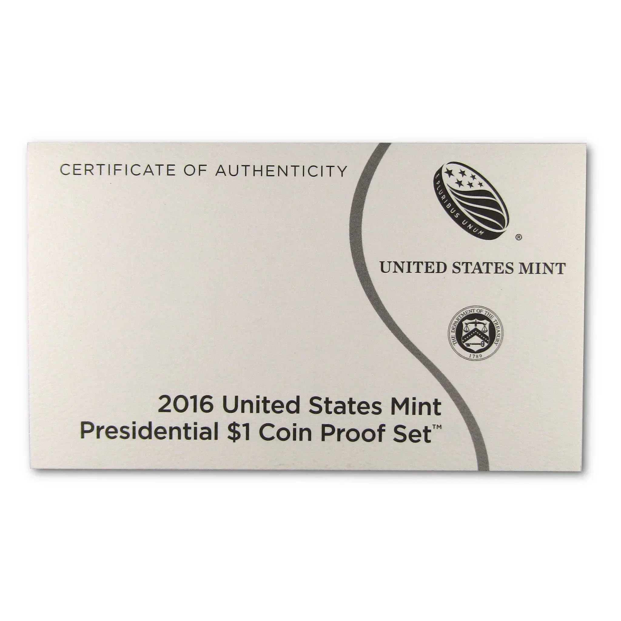 2016 United States Mint Presidential $1 Coin Proof Set certificate of authenticity