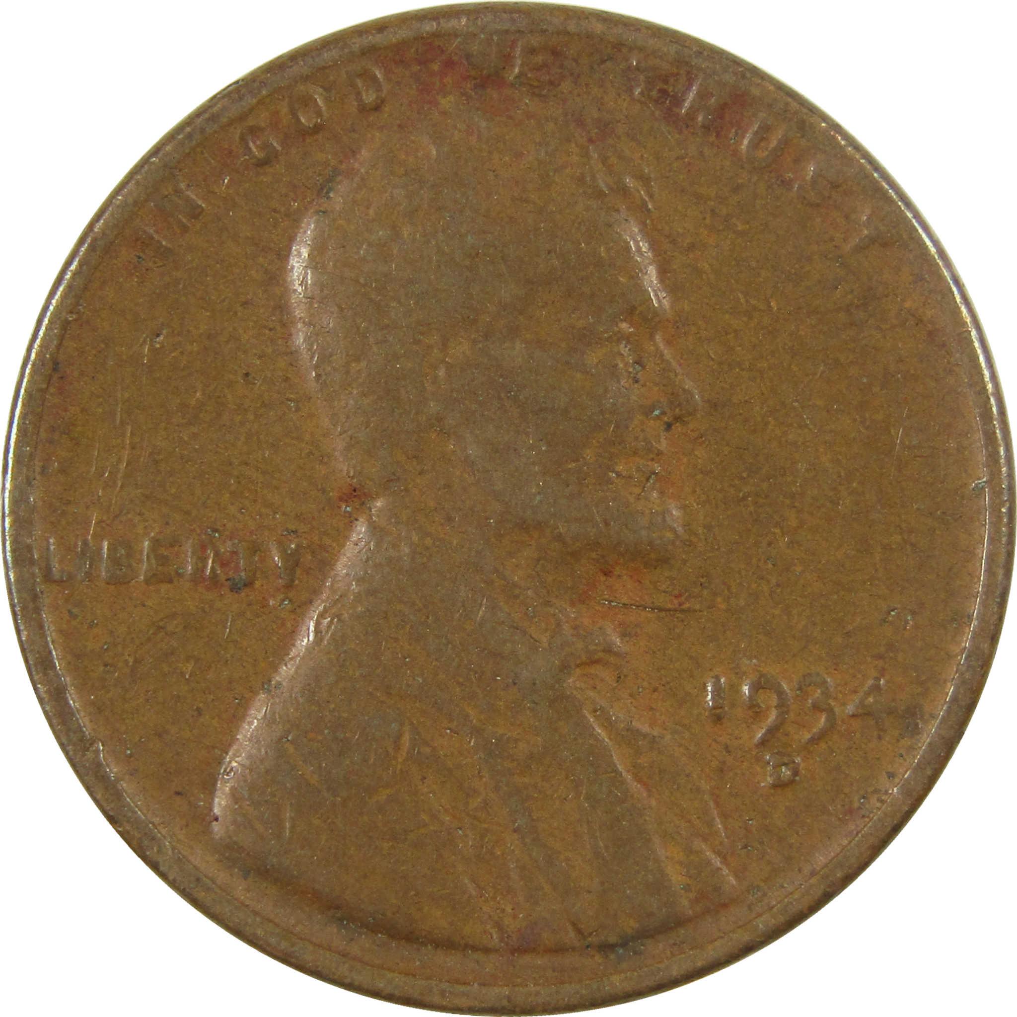 1934 D Lincoln Wheat Cent F Fine Penny 1c Coin Collectible SKU:I26789