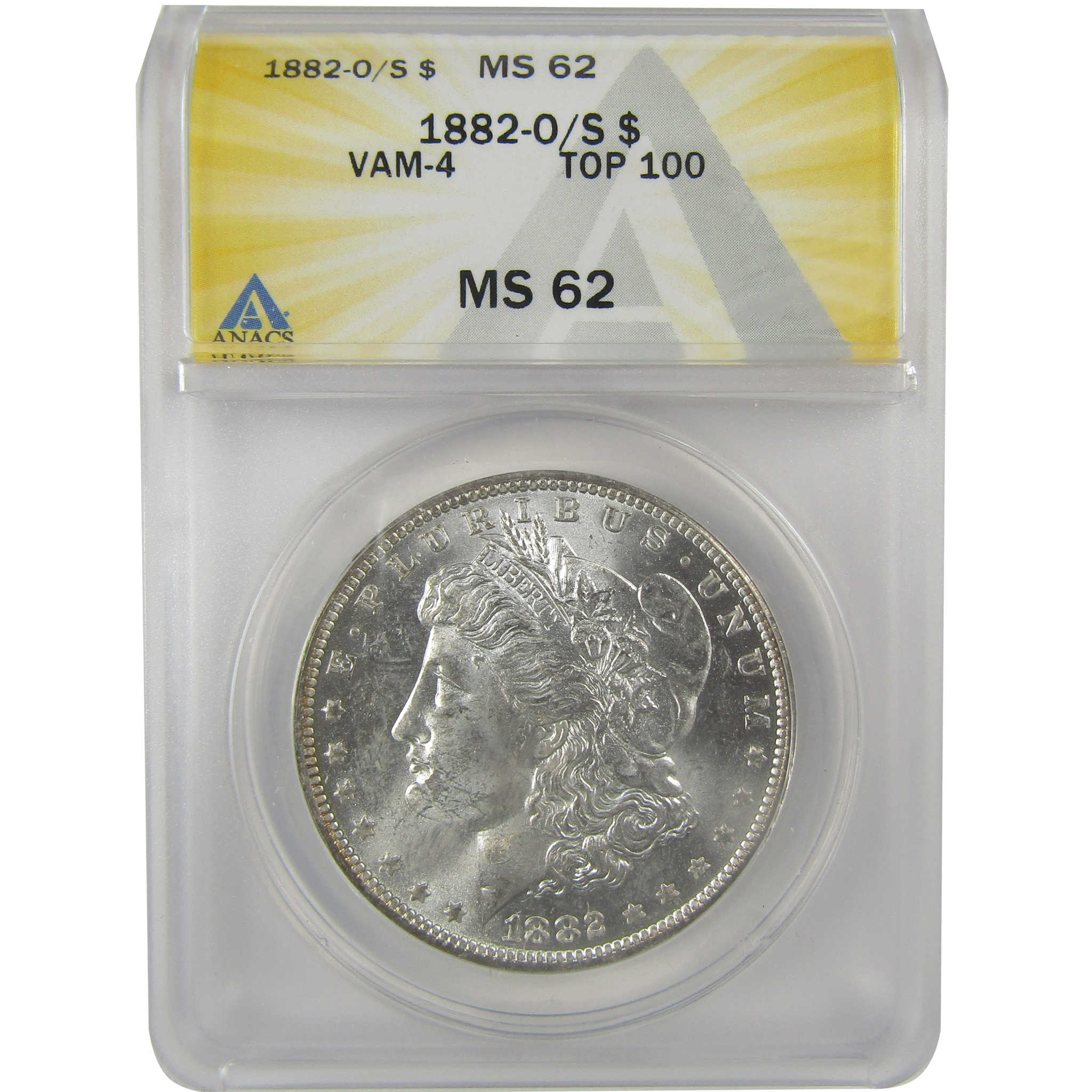 1882 O/S VAM-4 Recessed Top 100 Morgan Dollar MS 62 ANACS SKU:I21959 - Morgan coin - Morgan silver dollar - Morgan silver dollar for sale - Profile Coins & Collectibles