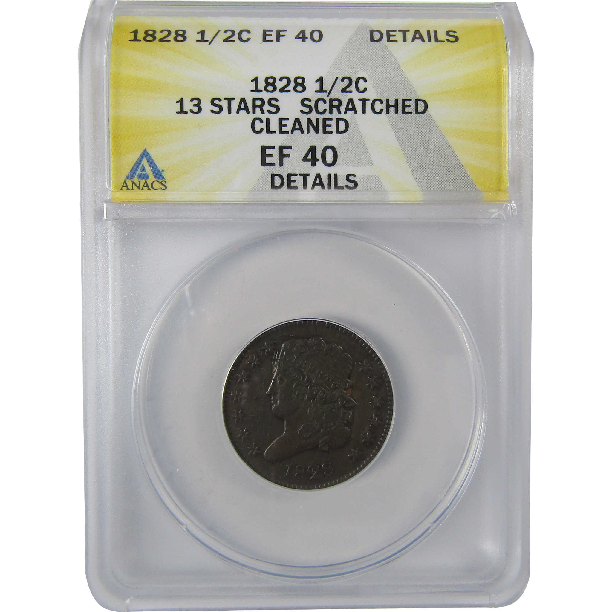 1828 13 Stars Classic Head Half Cent EF 40 Details ANACS SKU:CPC1131