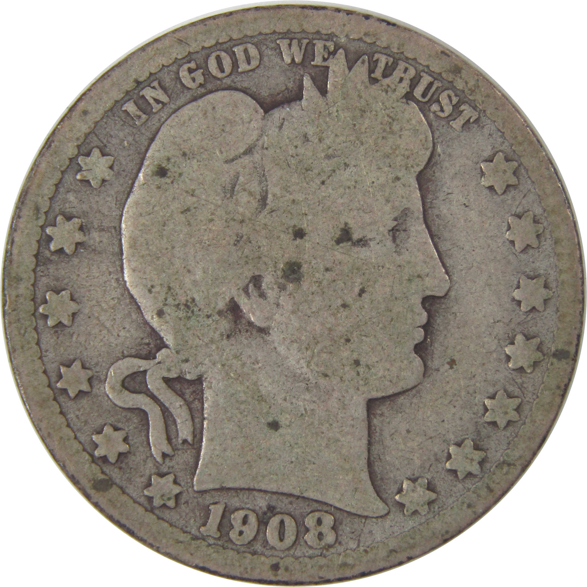 1908 S Barber Quarter G Good Silver 25c Coin SKU:I17591