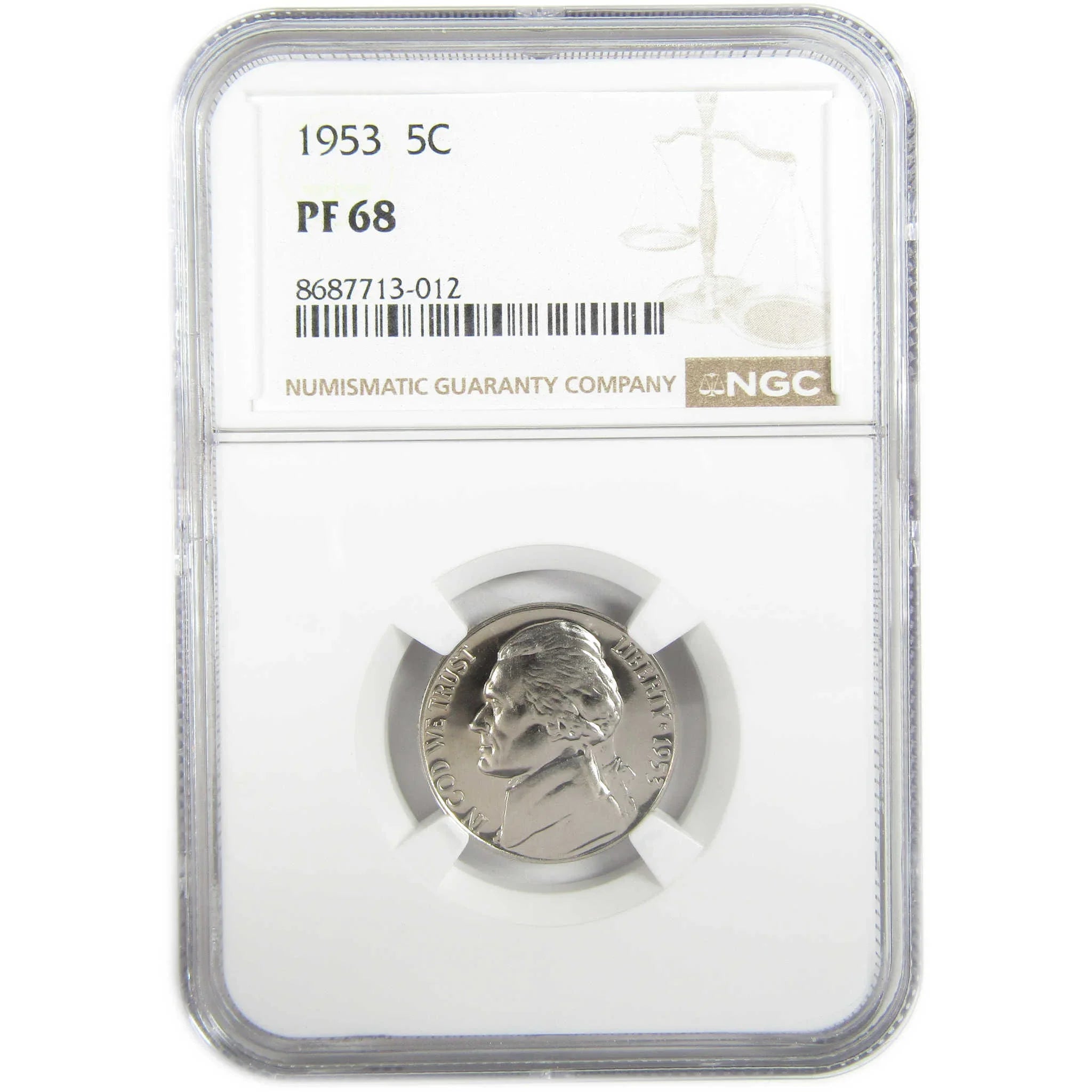 1953 Jefferson Nickel PF 68 NGC Proof 5c Coin Collectible SKU:I27365
