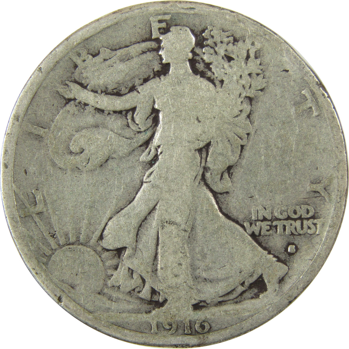 1916 S Liberty Walking 50c VG Very Good Details Rim Bent SKU:I29022