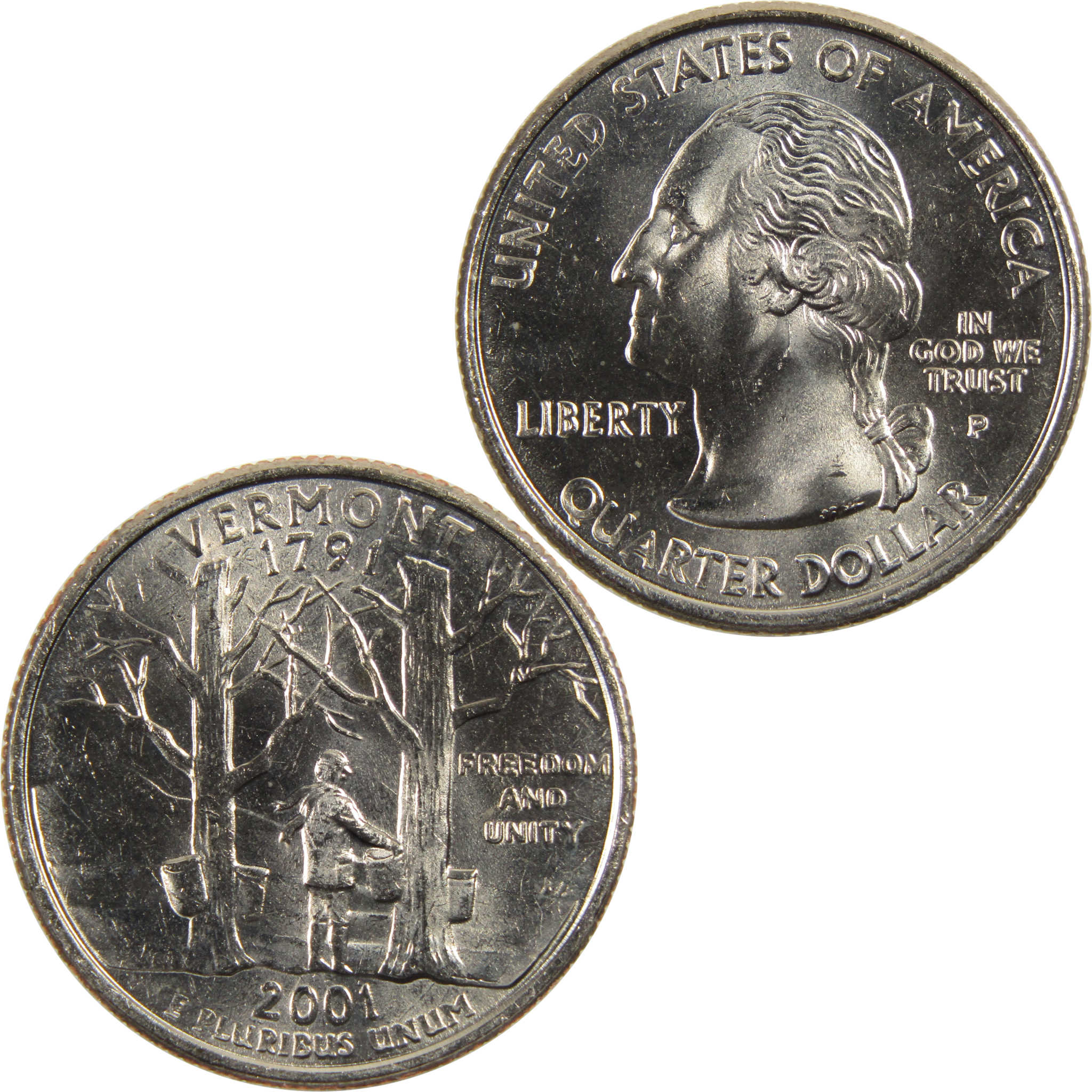2001 P Vermont State Quarter BU Uncirculated Clad 25c Coin