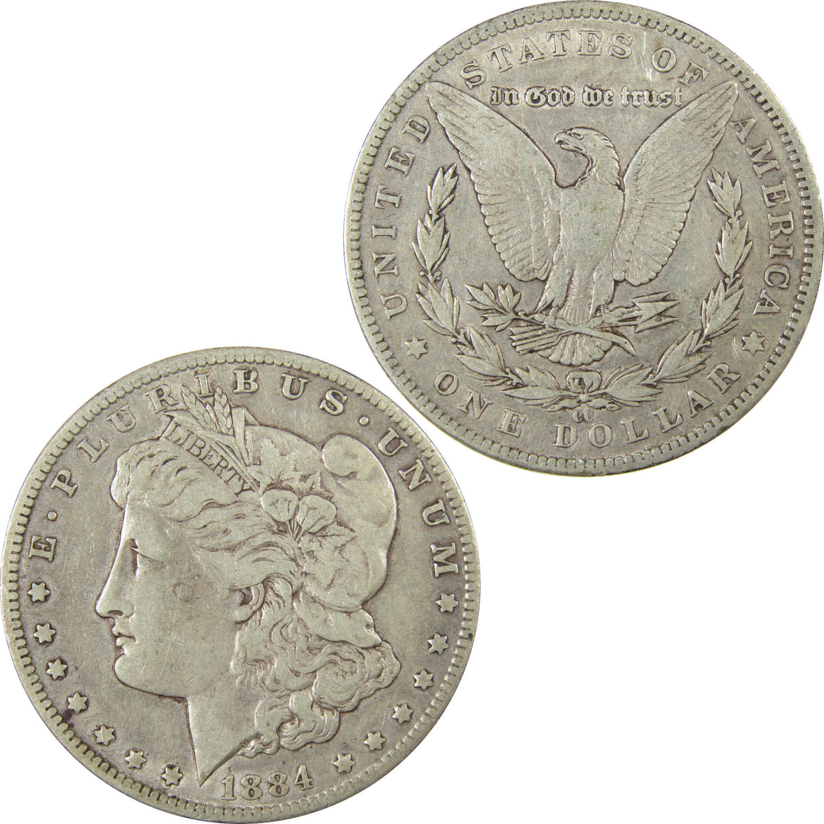 1884 CC Morgan Silver Dollar VF Very Fine $1 Coin SKU:CP1584 - Morgan coin - Morgan silver dollar - Morgan silver dollar for sale - Profile Coins & Collectibles
