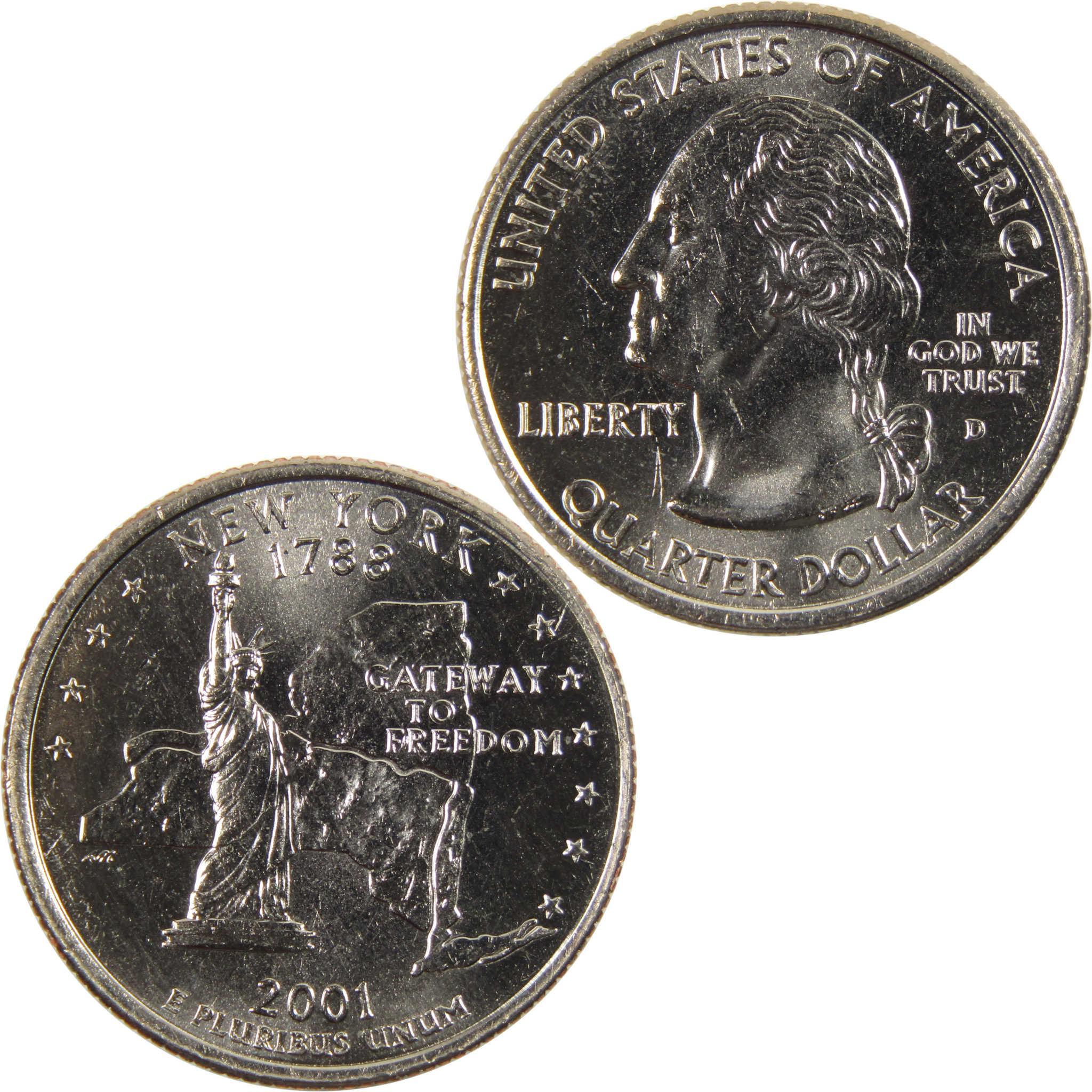 2001 D New York State Quarter BU Uncirculated Clad 25c Coin
