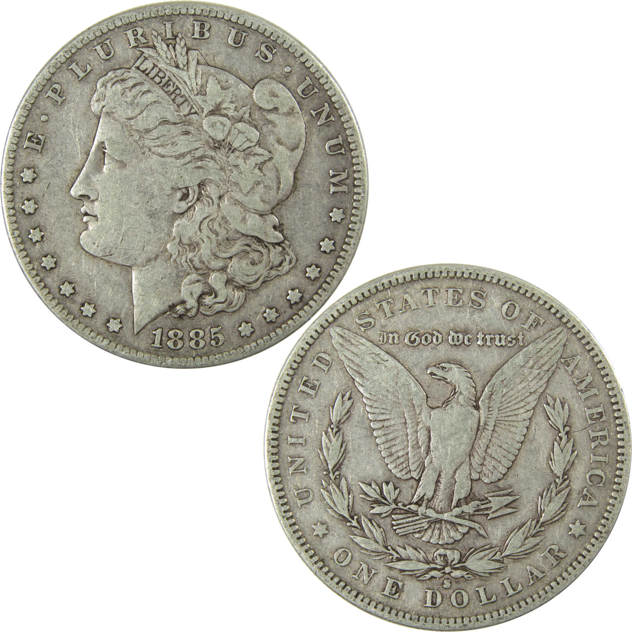 1885 S Morgan Silver Dollar VF Very Fine $1 Coin SKU:I26006 - Morgan coin - Morgan silver dollar - Morgan silver dollar for sale - Profile Coins & Collectibles