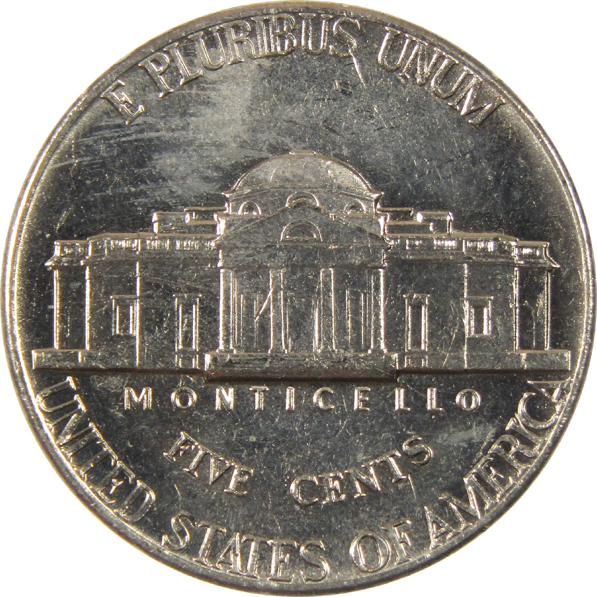 Reverse of a US nickel, Monticello building, collectible five cent coin, United States currency