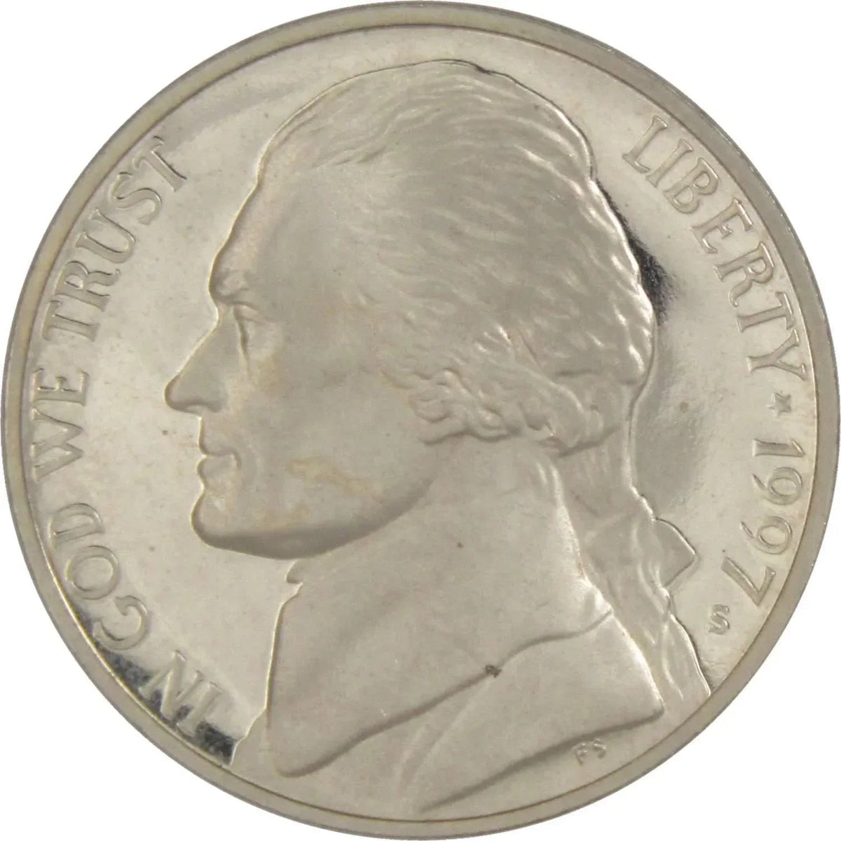 1997 S Jefferson Nickel Proof 5c Coin Collectible