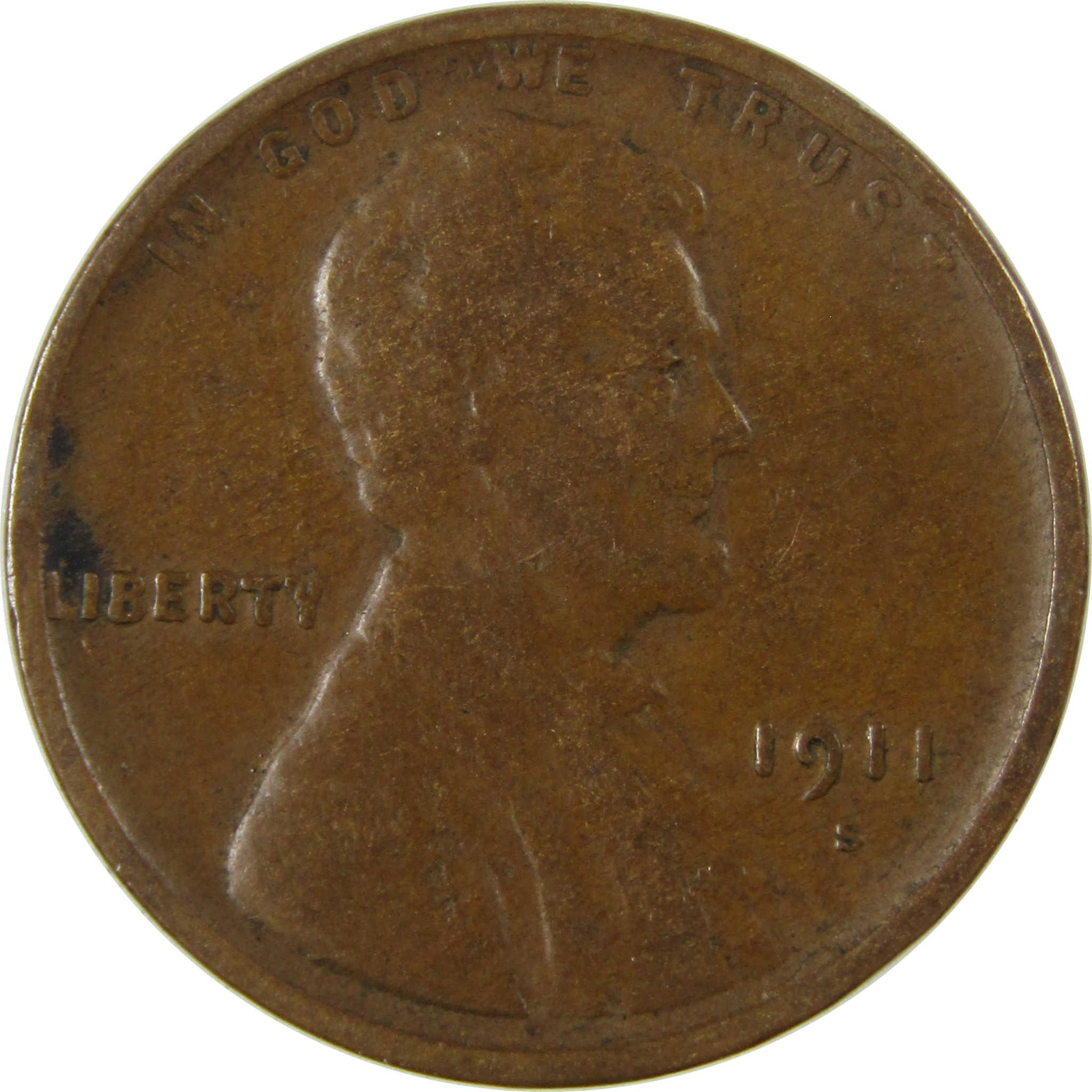 1911 S Lincoln Wheat Cent F Fine Penny 1c Coin Collectible SKU:I26381