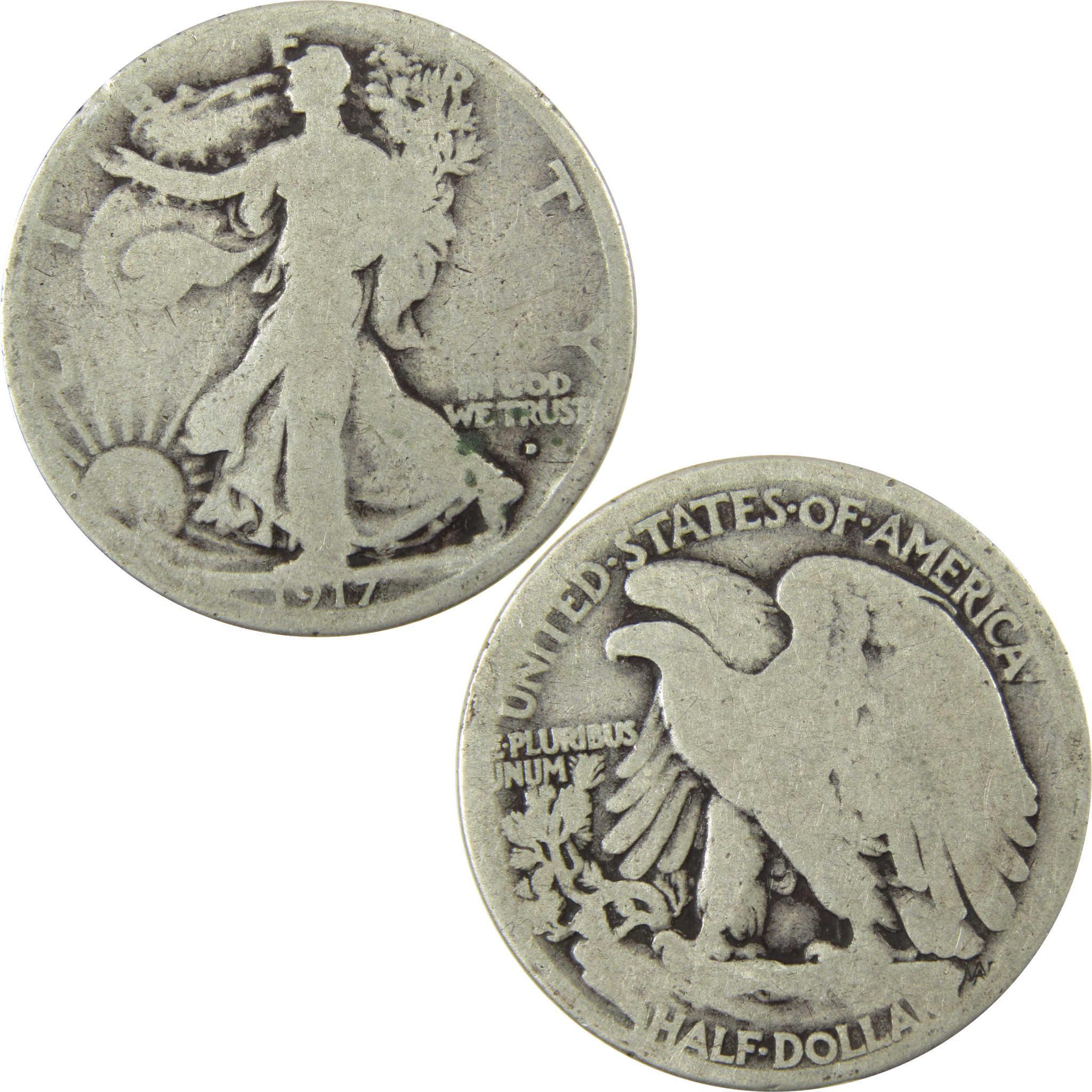 1917 D Obverse Liberty Walking Silver Half Dollar G Good SKU:CP1444