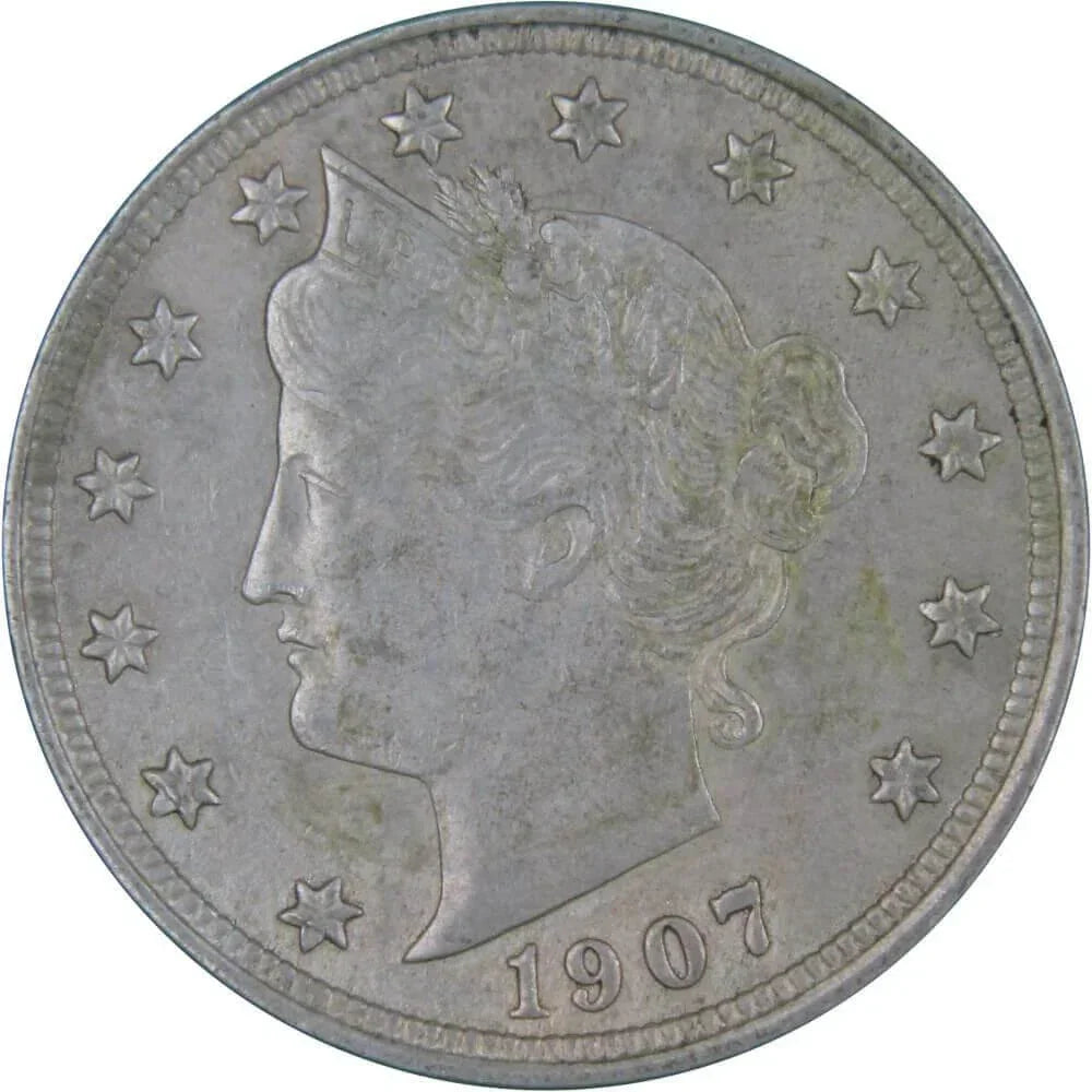 1907 Liberty Head V Nickel AU About Uncirculated 5c Coin Collectible