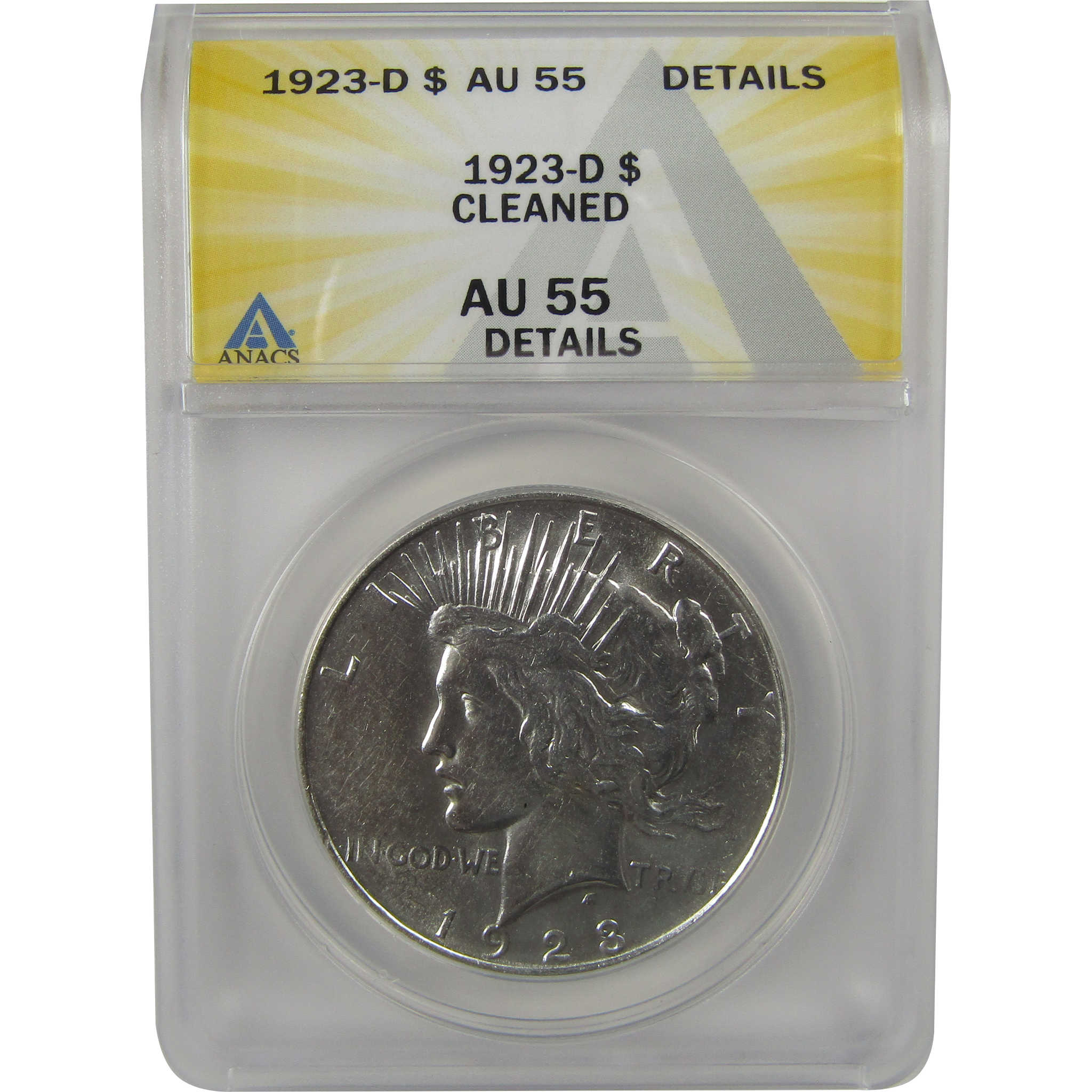 1923 D Peace Dollar AU 55 Details ANACS Silver $1 Coin SKU:I22371