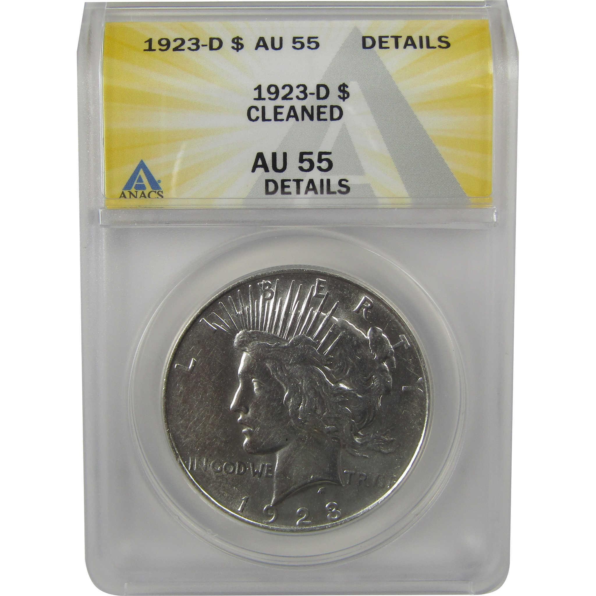 1923 D Peace Dollar AU 55 Details ANACS Silver $1 Coin SKU:I22371