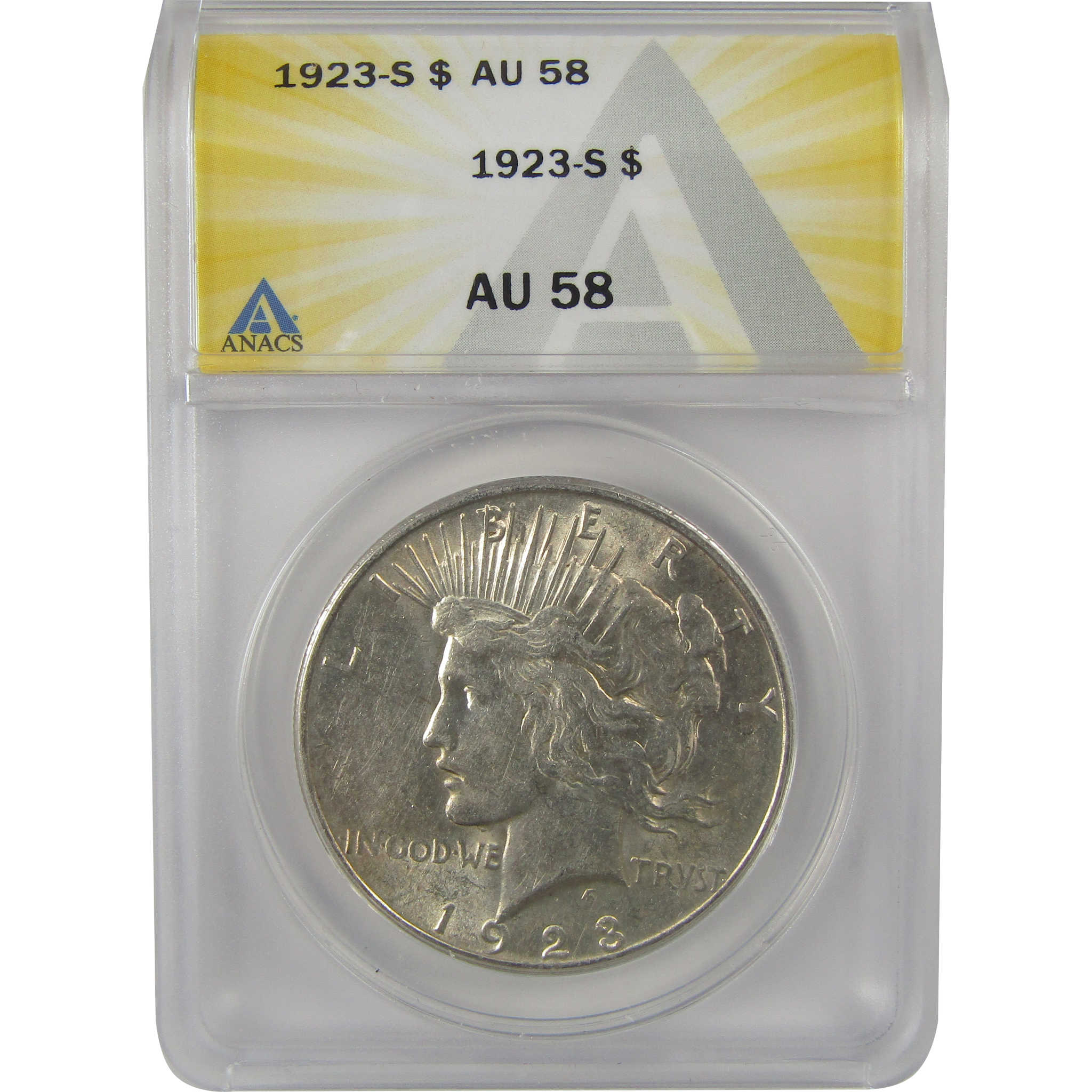 1923 S Peace Dollar AU 58 ANACS Silver $1 Coin SKU:I22159