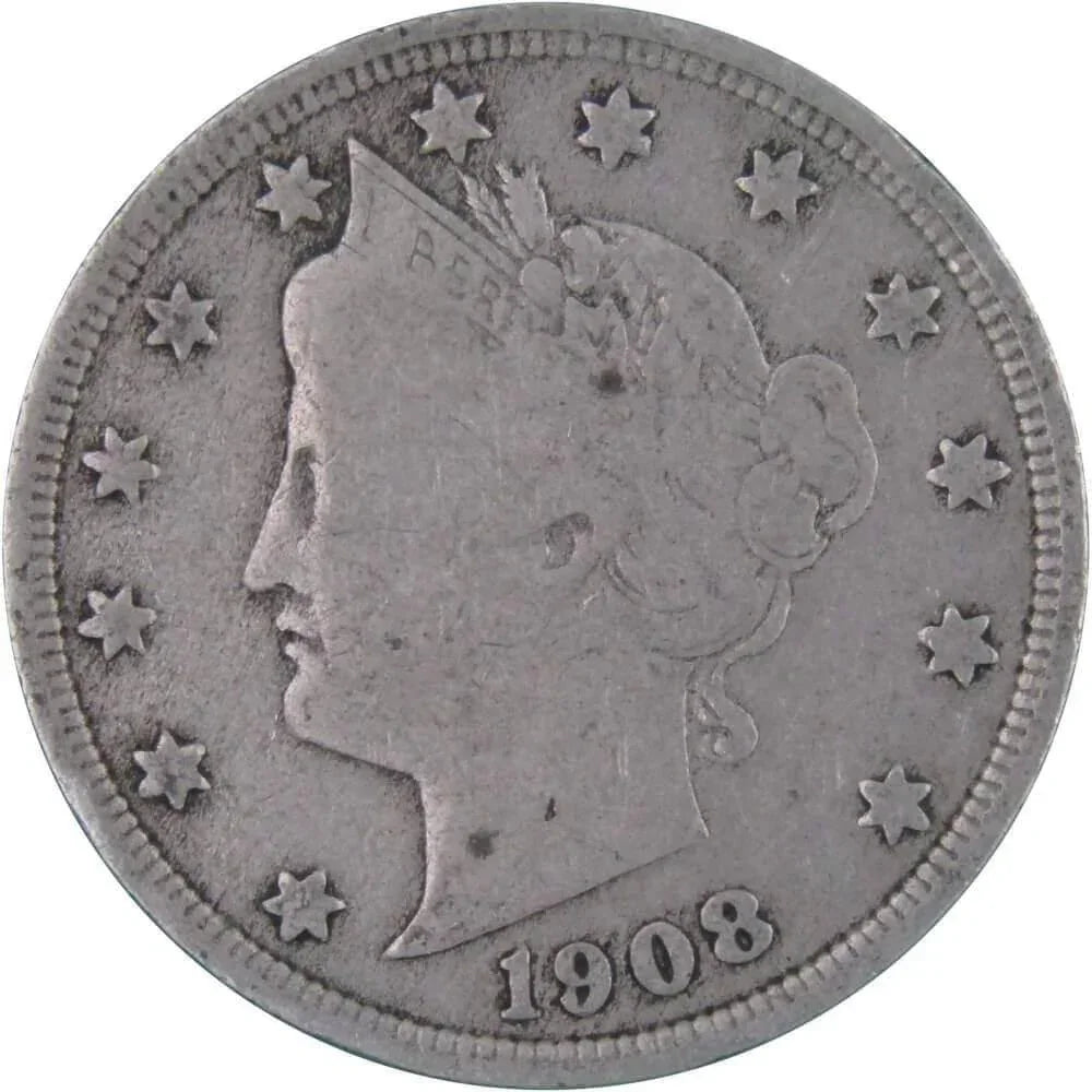 1908 Liberty Head V Nickel AF About Fine 5c Coin Collectible