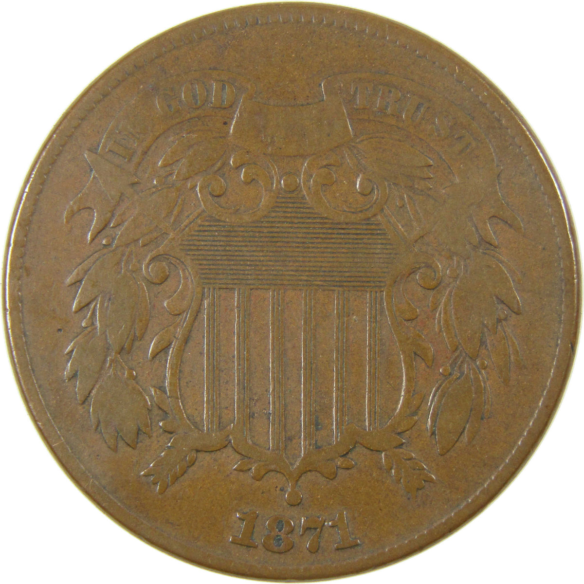 1871 Two Cent Piece F Fine 2c Coin Collectible