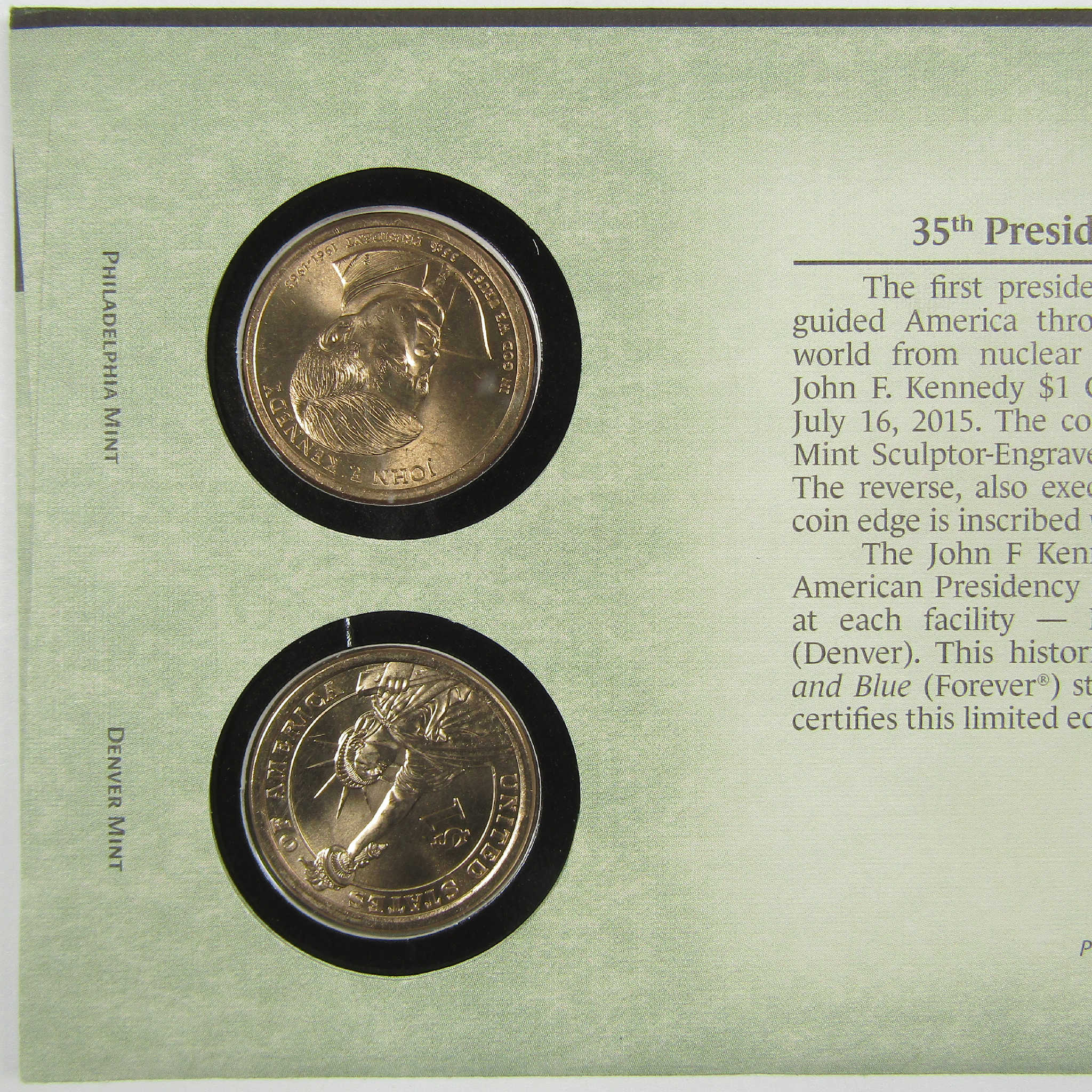 2015 John F. Kennedy American Presidency $1 Coin Cover SKU:CPC9876