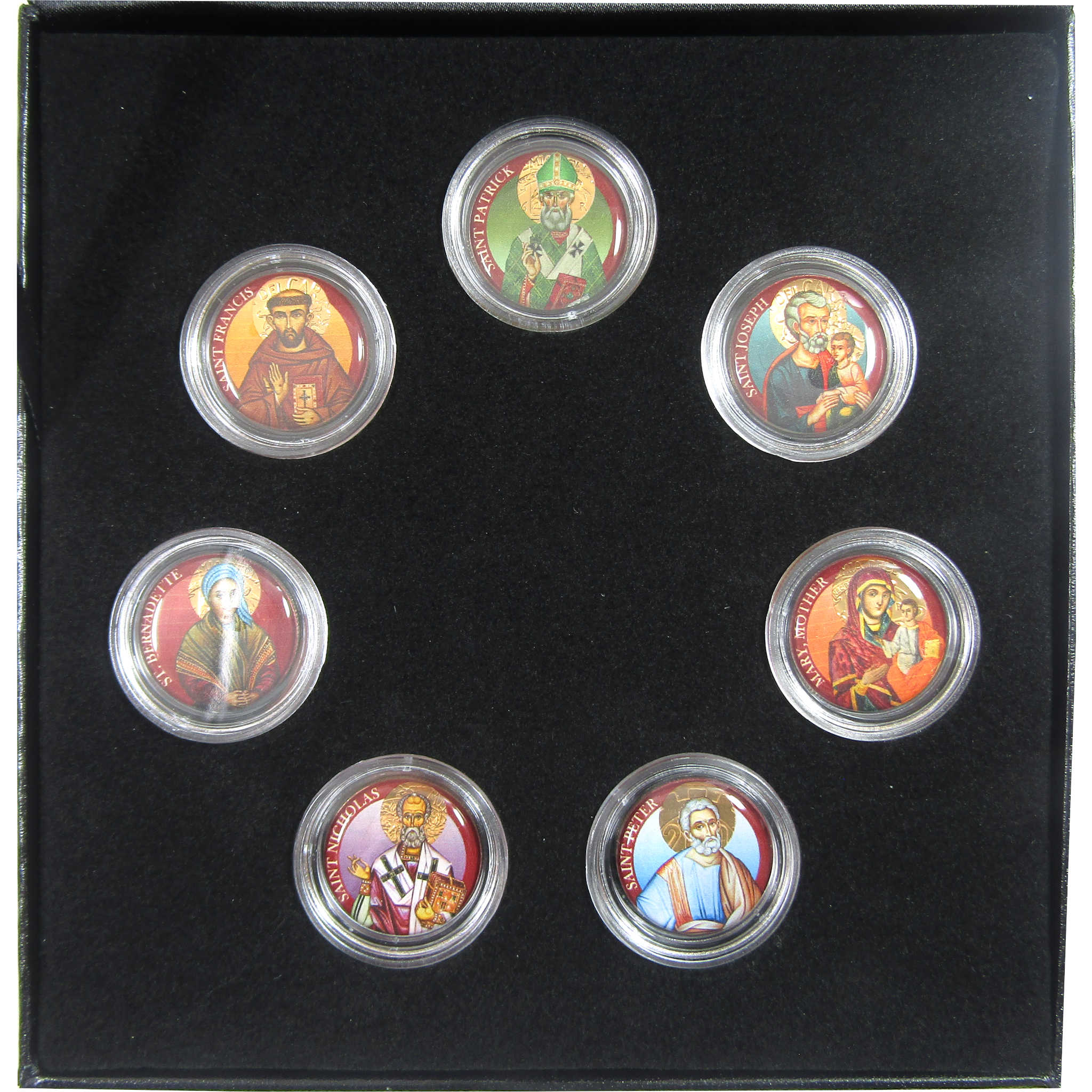 Catholic Saints Gold-Plated & Colorized Italy 200 Lire 7-Coin Set