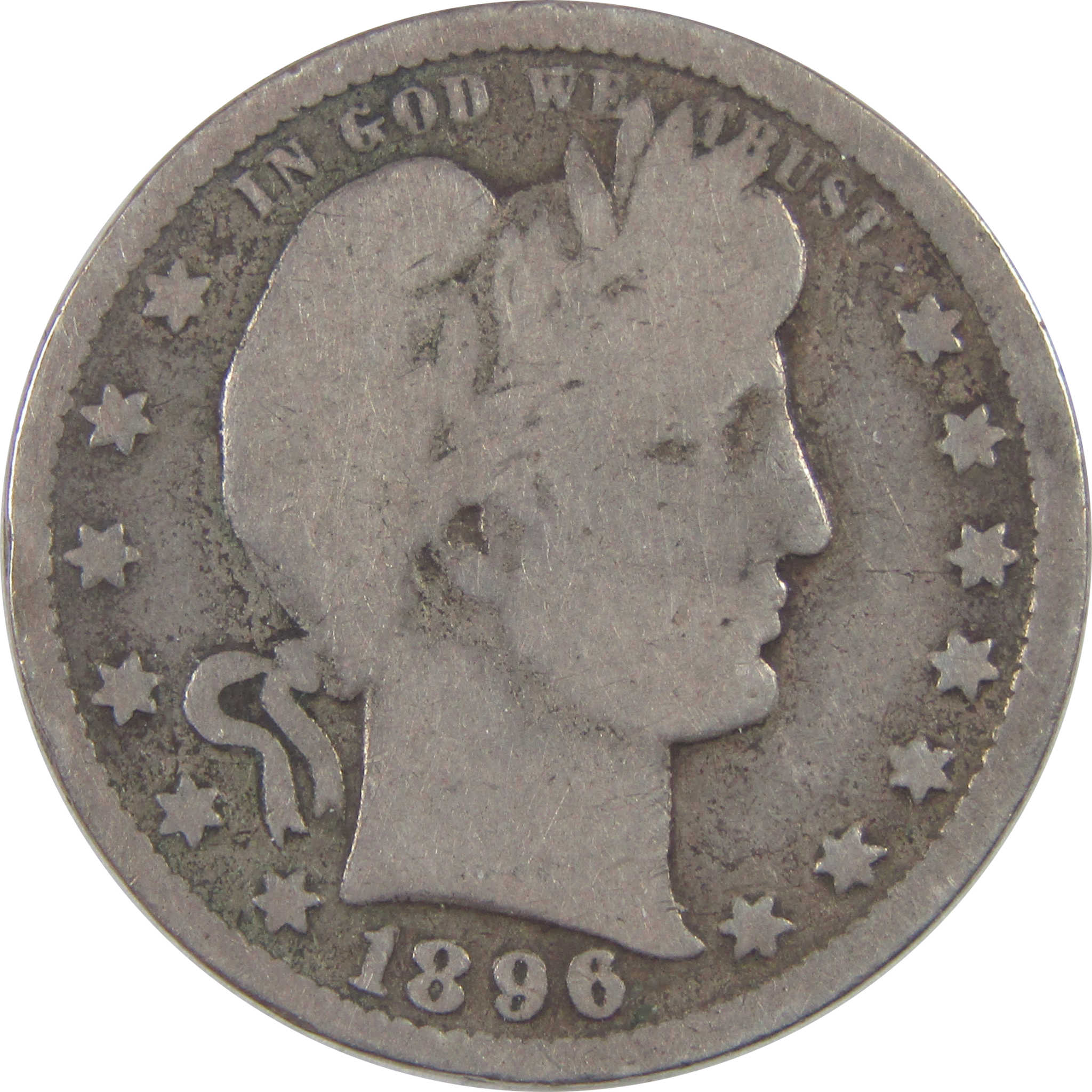 1896 O Barber Quarter G Good Silver 25c Coin SKU:I18818