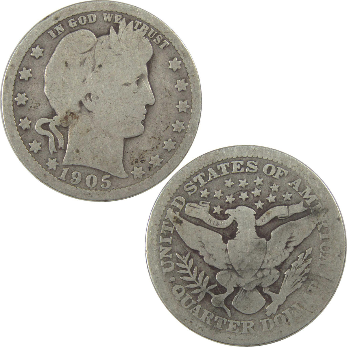 1905 Barber Quarter AG About Good Silver 25c Coin SKU:I21812