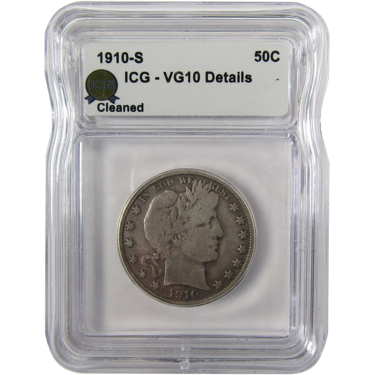 1910 S Barber Silver Half Dollar VG 10 Details ICG 50c Coin SKU:I29189