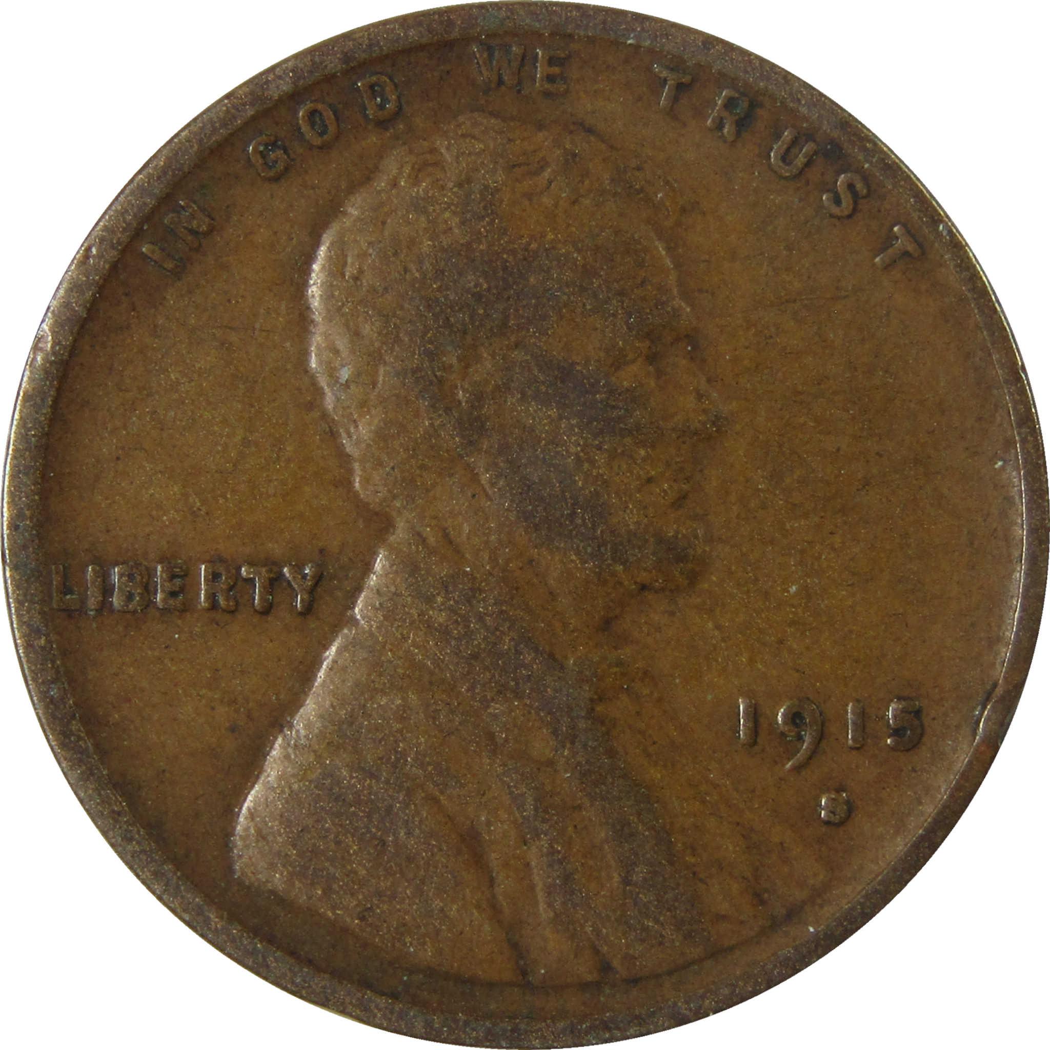1915 S Lincoln Wheat Cent F Fine Penny 1c Coin SKU:I27672