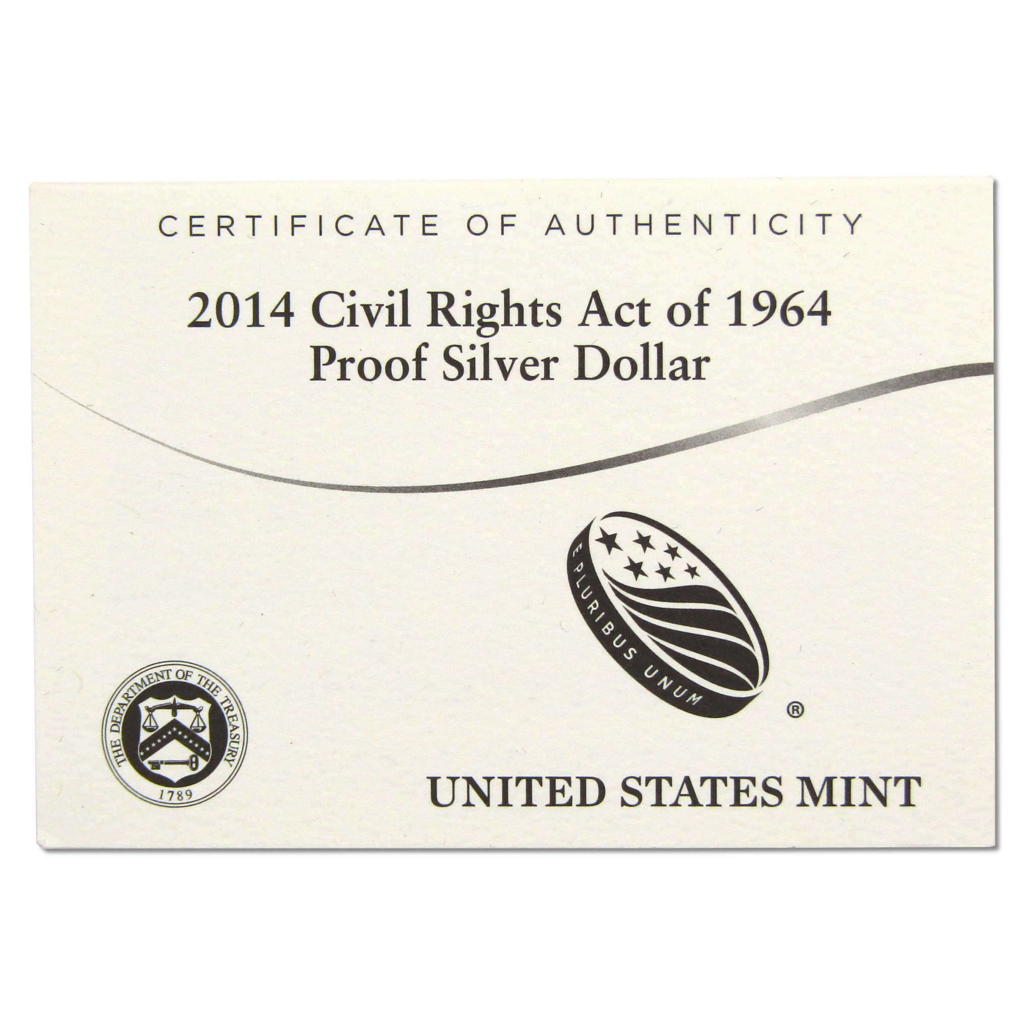 Civil Rights Act Commemorative Dollar 2014 P Proof Silver $1 OGP COA