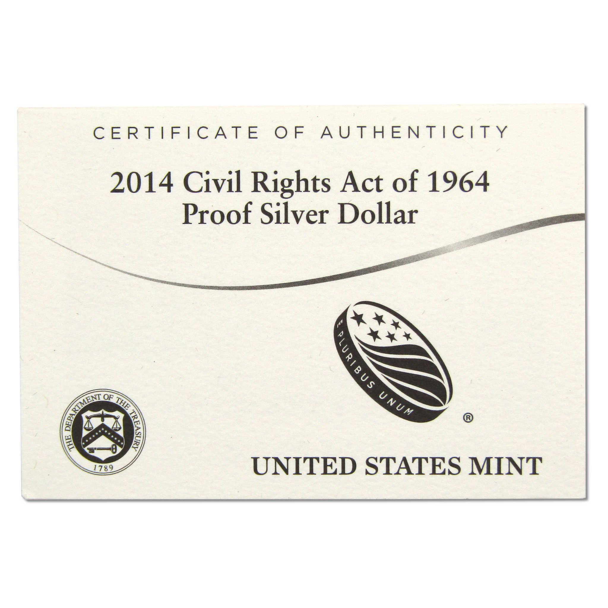 2014 P Civil Rights Act of 1964 Commemorative Silver Dollar Proof OGP