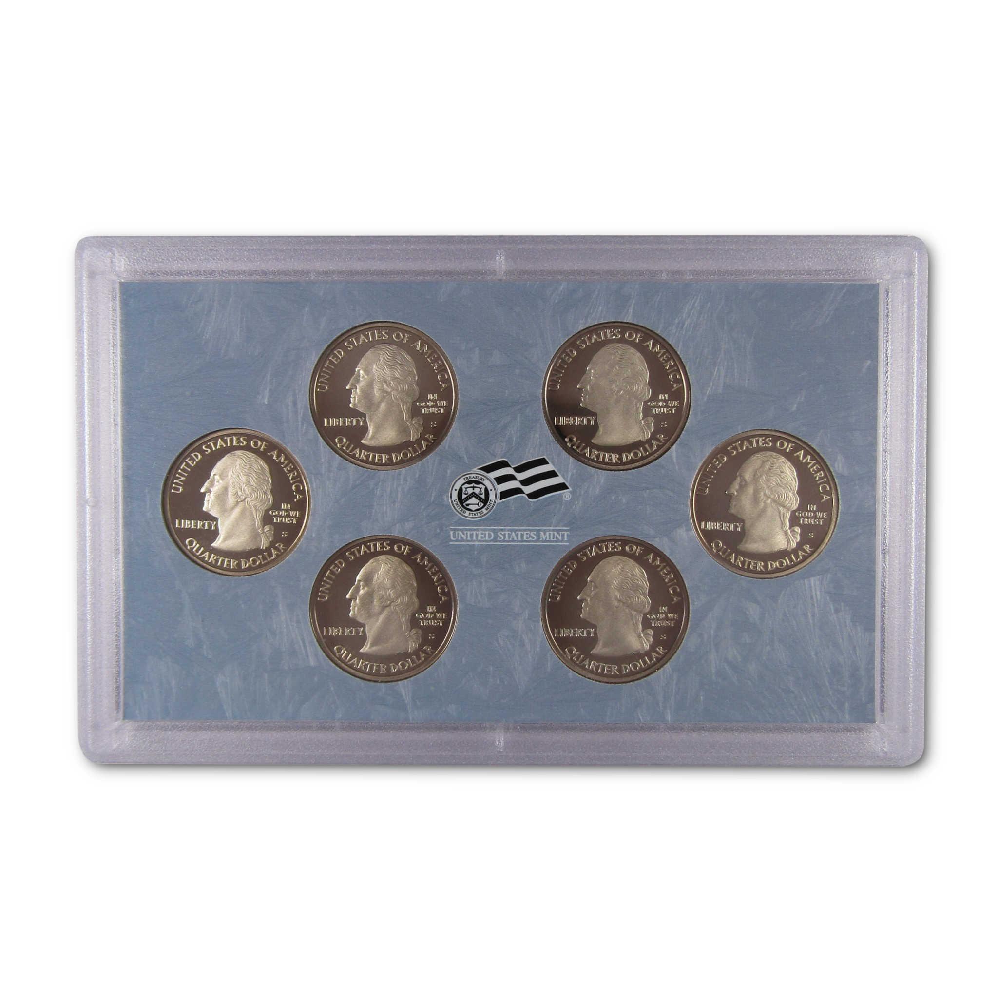 United States Mint quarter dollar coin set in clear plastic display case