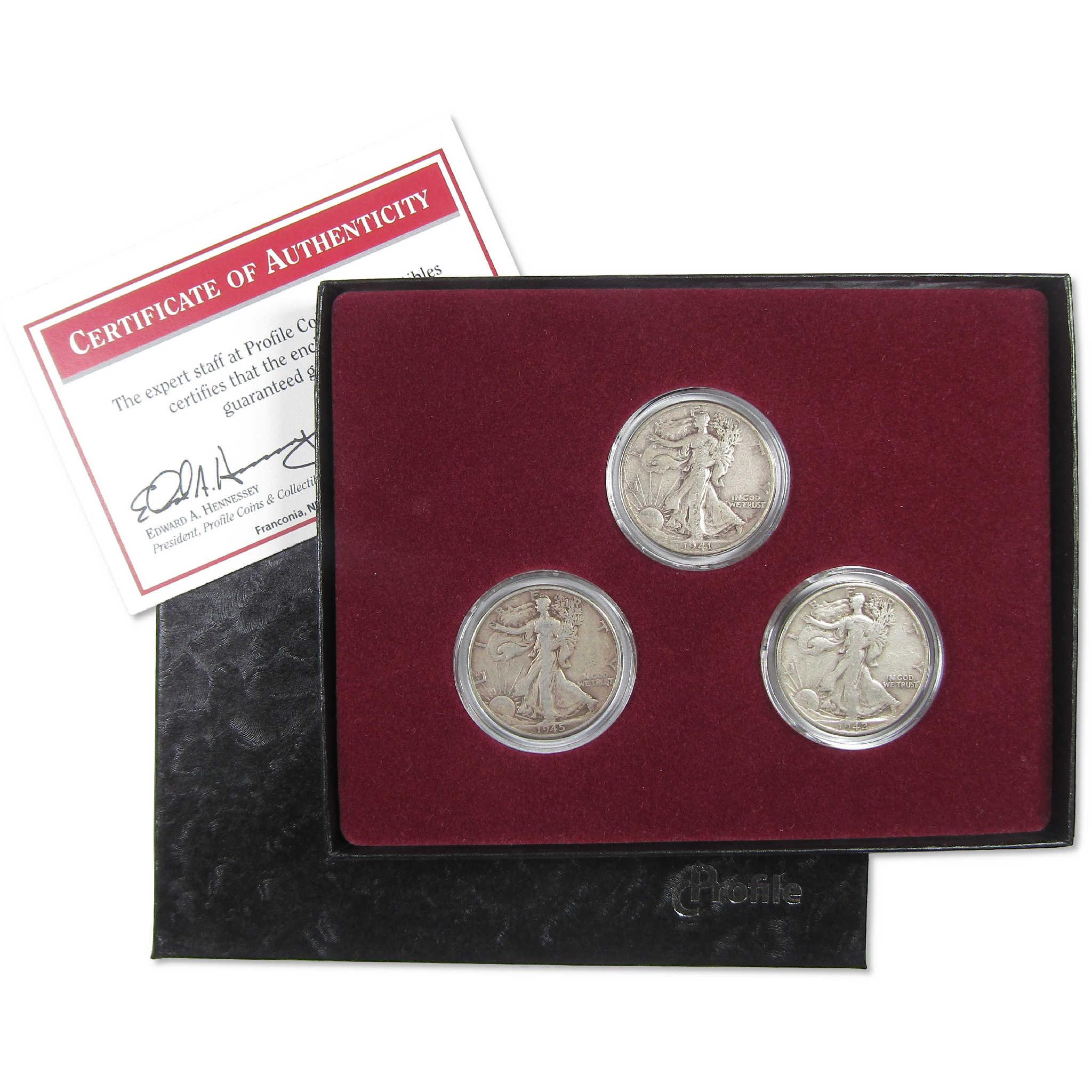 Liberty Walking Silver Half Dollar All-Mint PDS Circulated 3 Coin Set