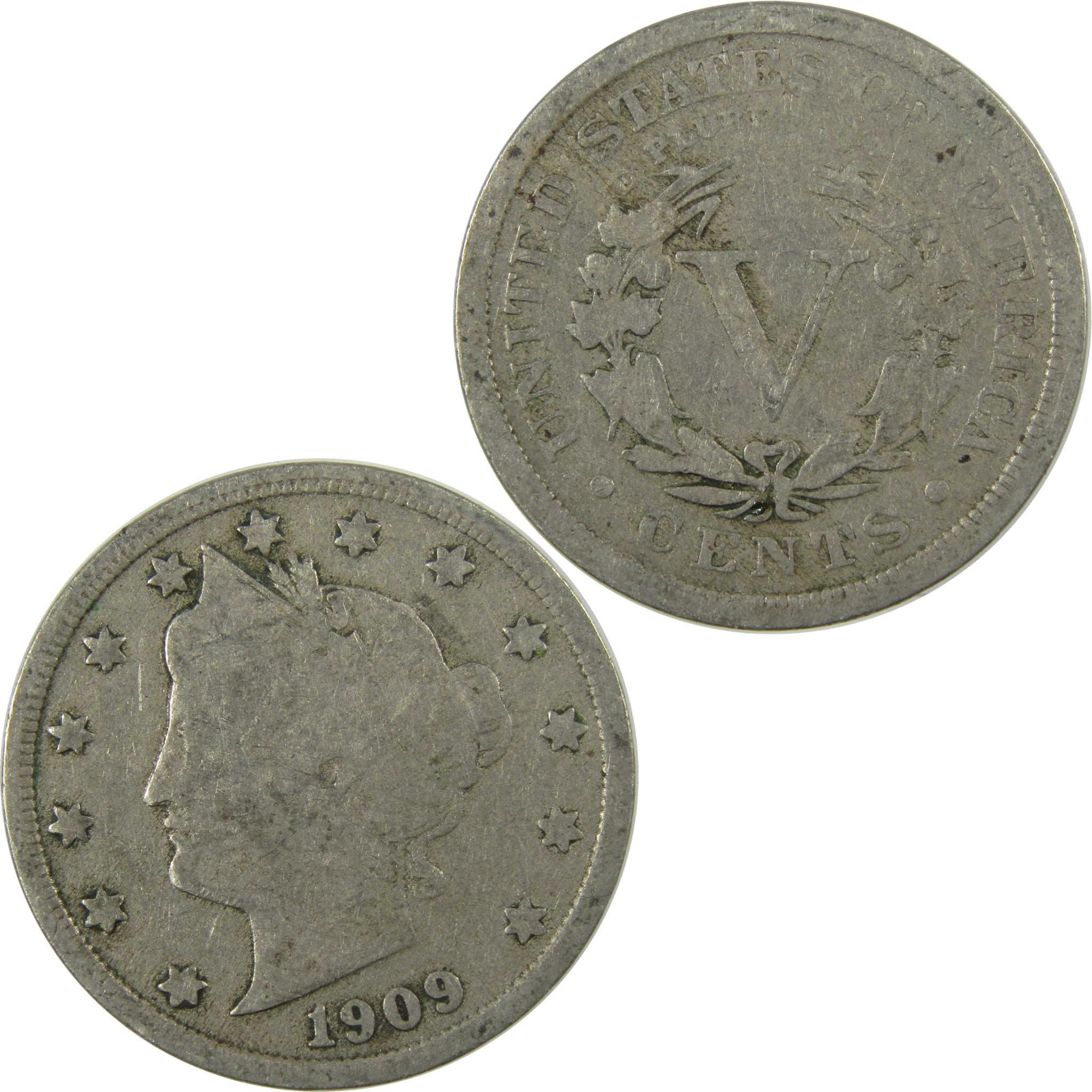 1909 Liberty Head V Nickel G Good 5c Coin Collectible SKU:I26920