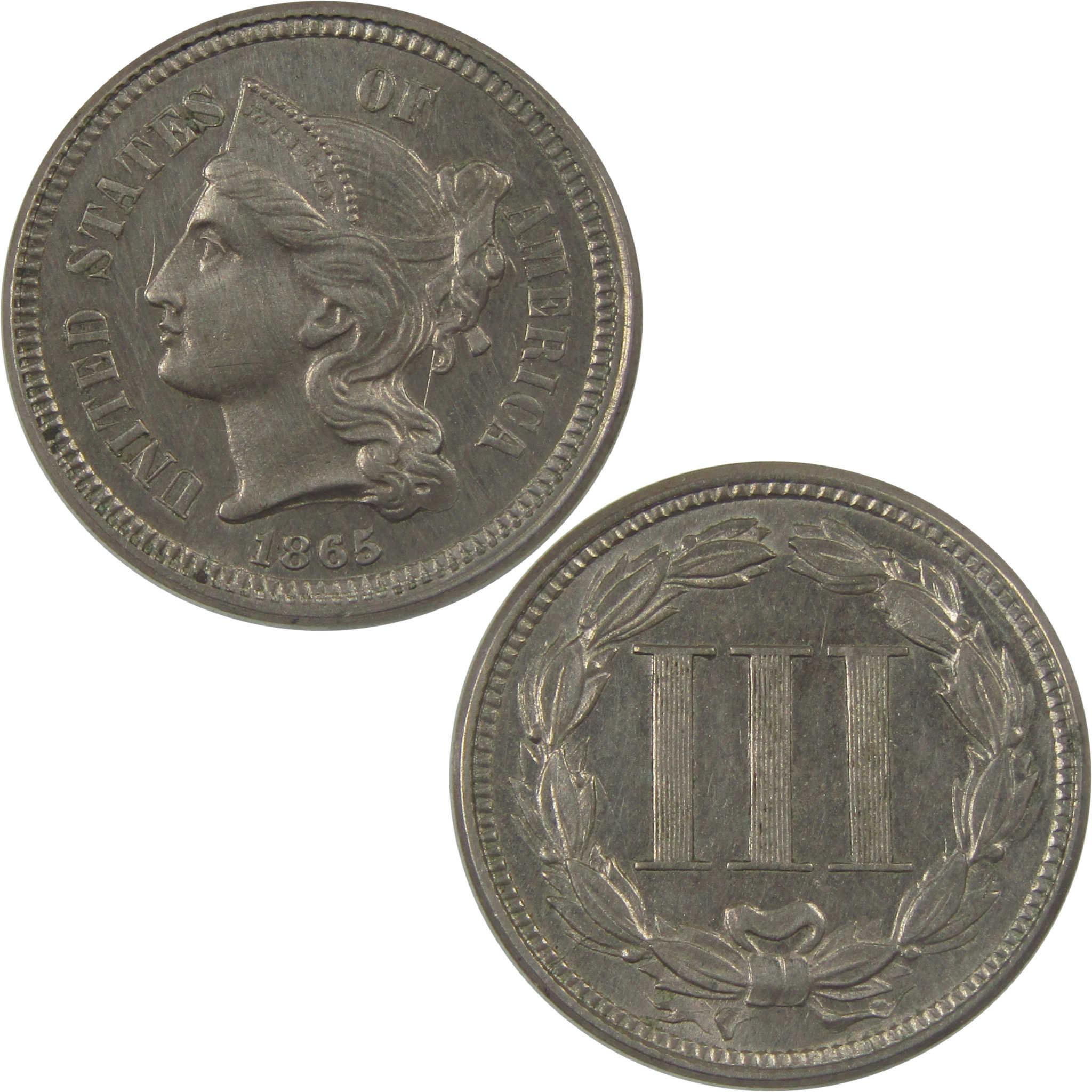 1865 Nickel Three Cent Piece AU About Uncirculated Details SKU:I24683