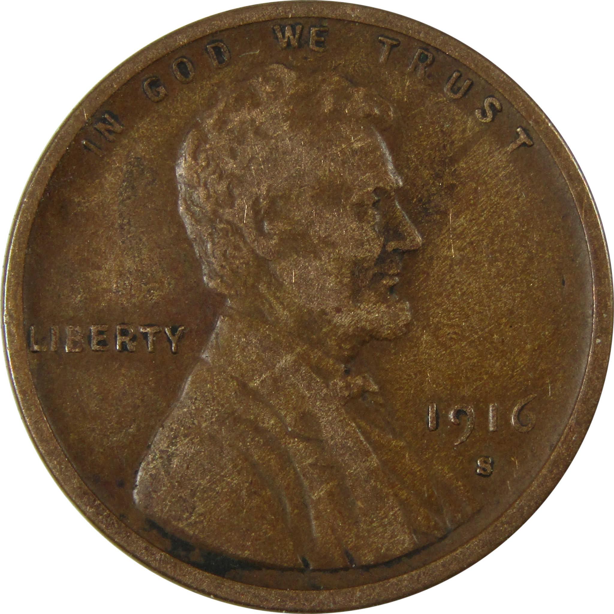 1916 S Lincoln Wheat Cent VF Very Fine Penny 1c Coin SKU:I26664