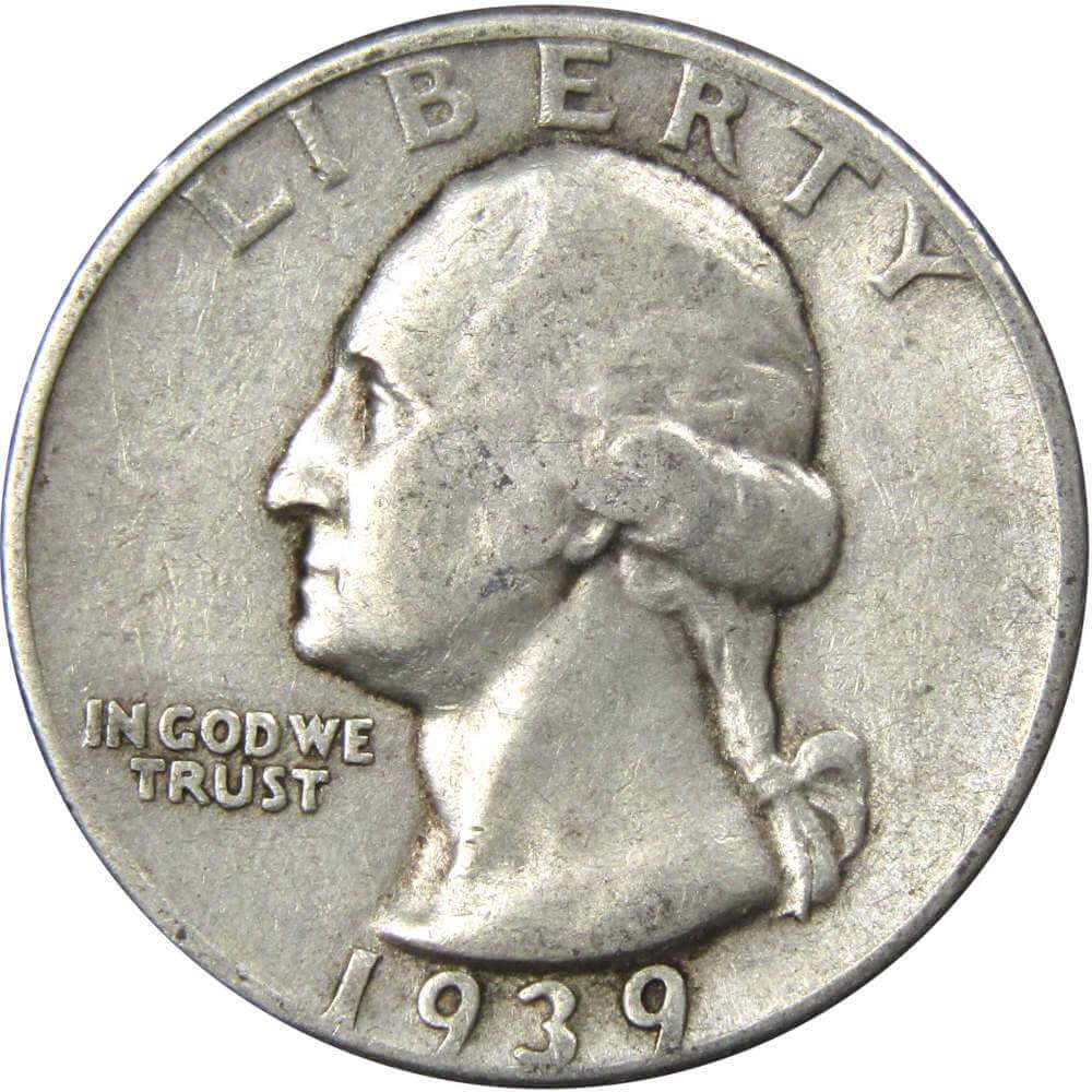 1939 Washington Quarter VF Very Fine Silver 25c Coin