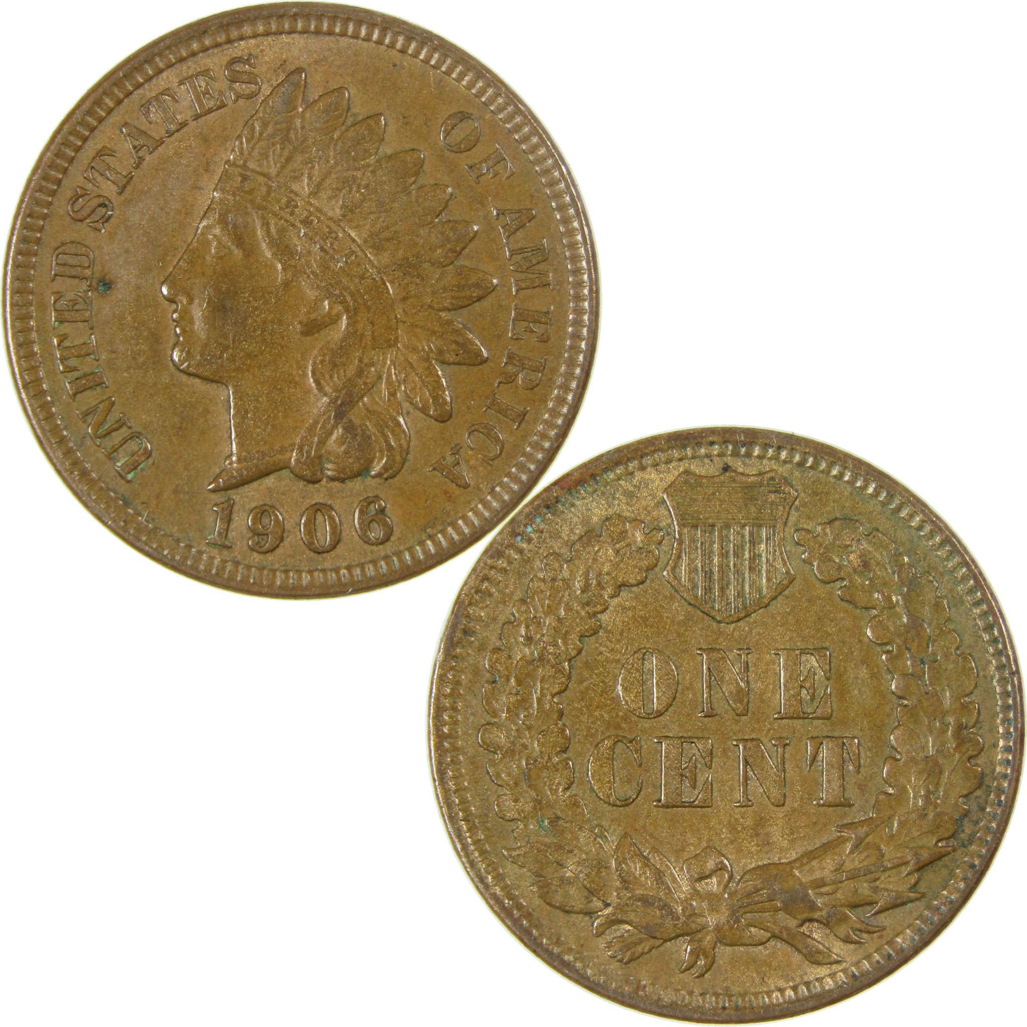 1906 Indian Head Cent AU About Uncirculated Penny 1c Coin SKU:I27091