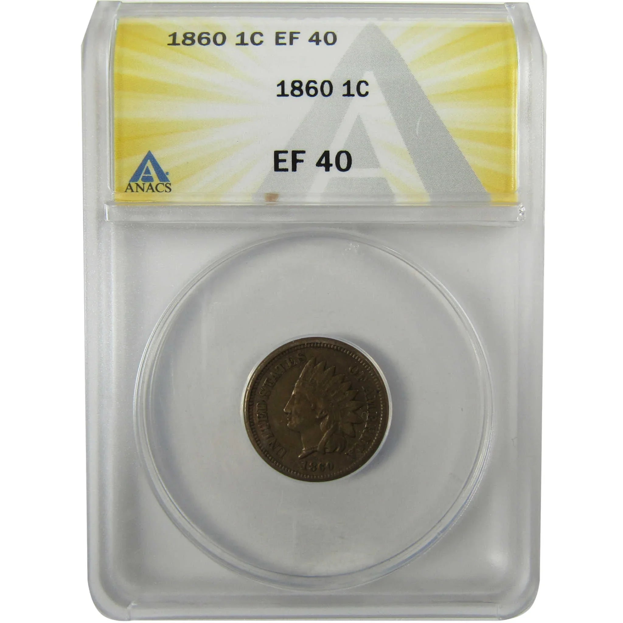 1860 Indian Head Cent EF 40 ANACS Penny 1c Coin Collectible SKU:I27977